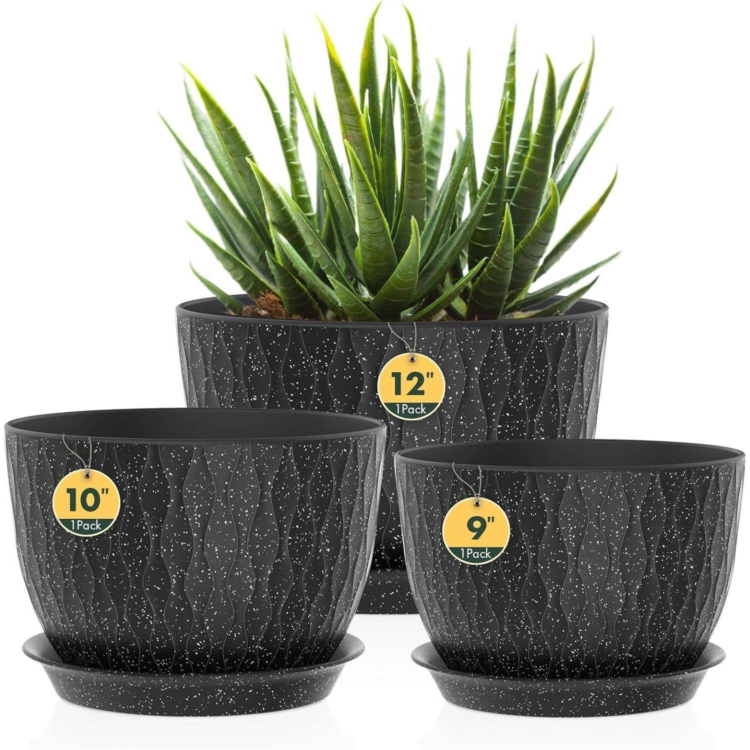 Pflanzentopf 3er 30 25 22 cm Schwarz mit Weißen Punkten