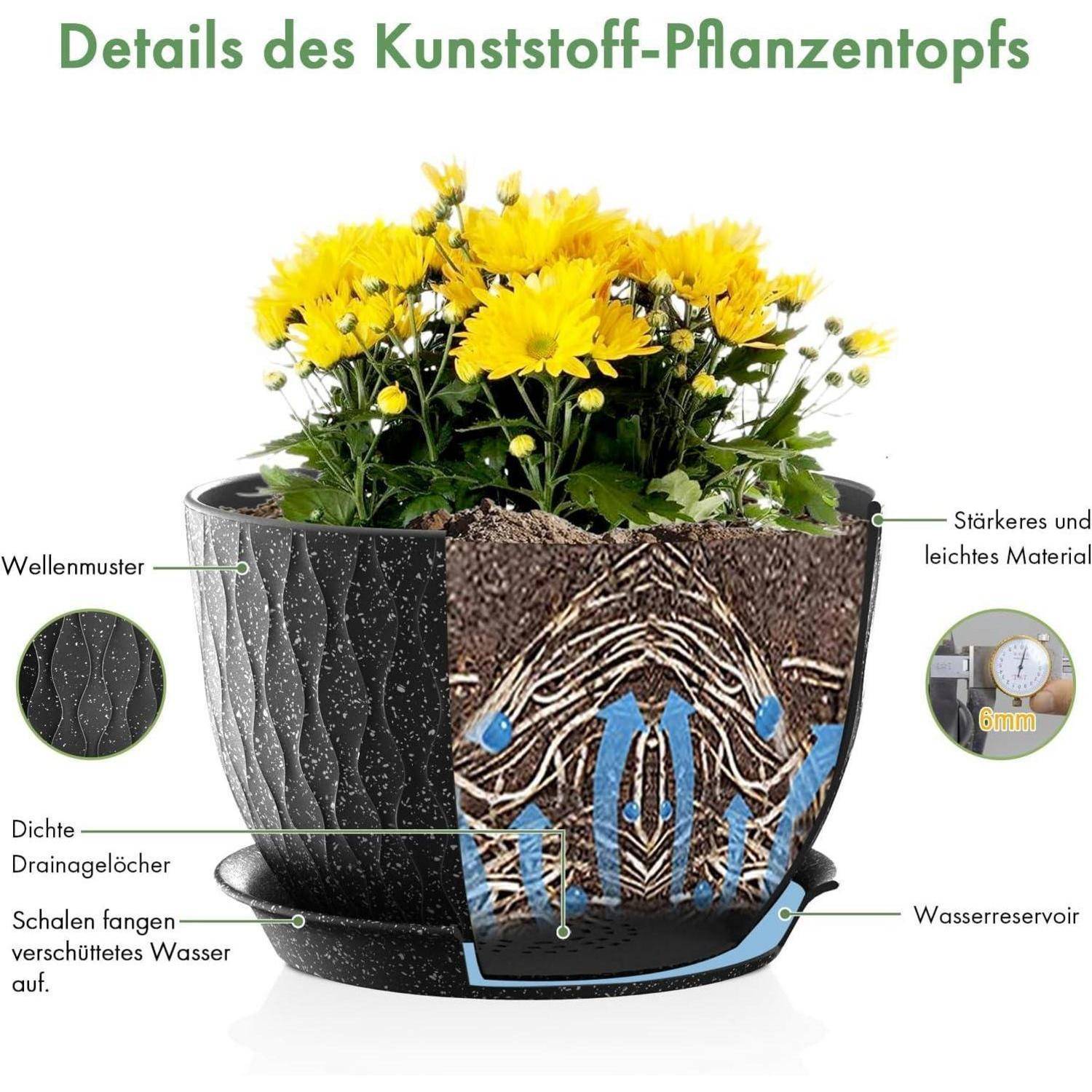 Pflanzentopf 3er 30 25 22 cm Schwarz mit Weißen Punkten