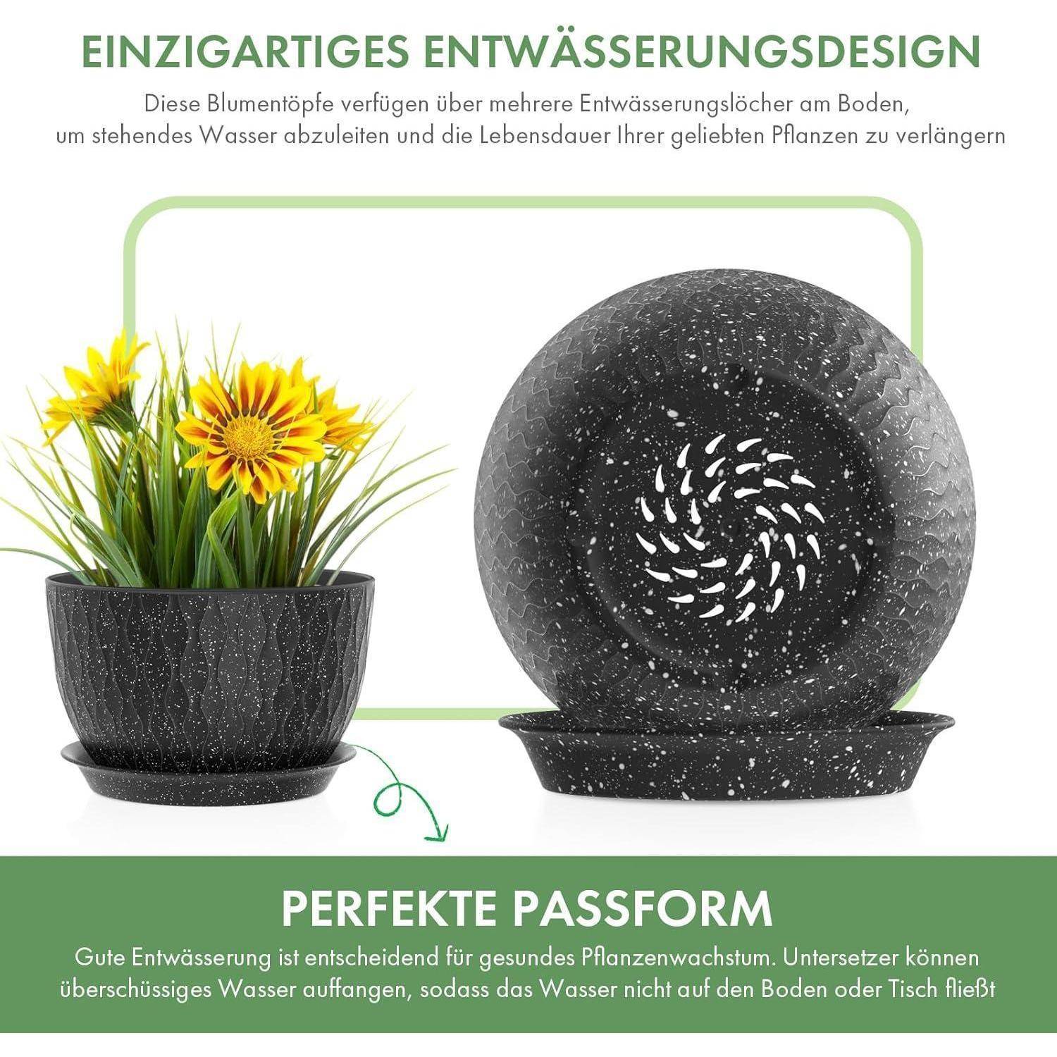 Pflanzentopf 3er 30 25 22 cm Schwarz mit Weißen Punkten