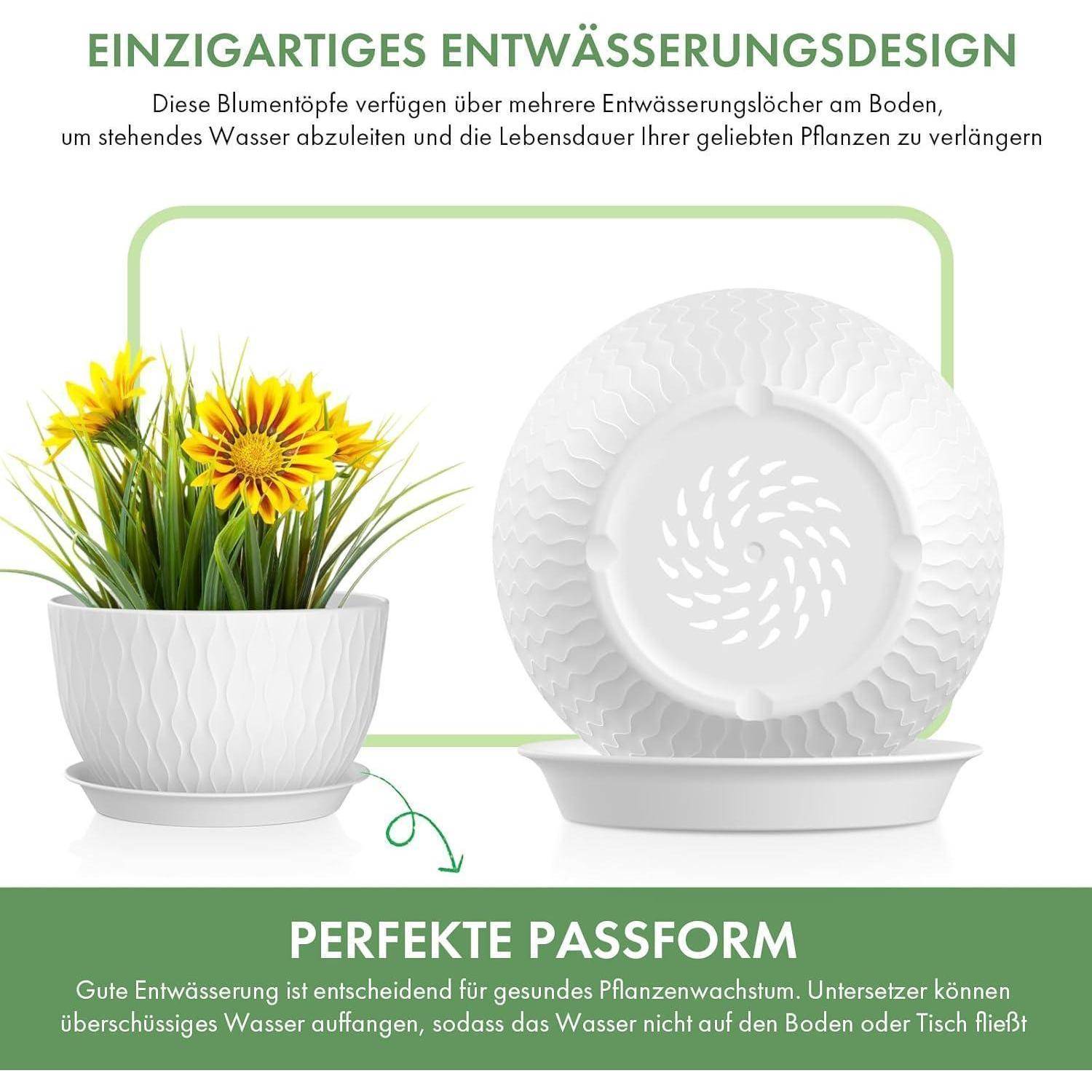 Pflanzentopf 3er Kunststoff Untersetzer 30 25 22 cm Weiß
