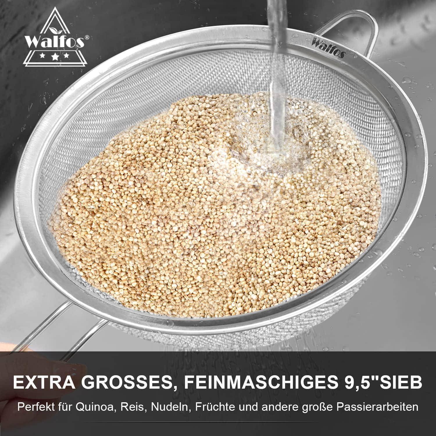 Feinmaschensieb Premium-Edelstahl mit verstärktem Rahmen Griff Gemüse