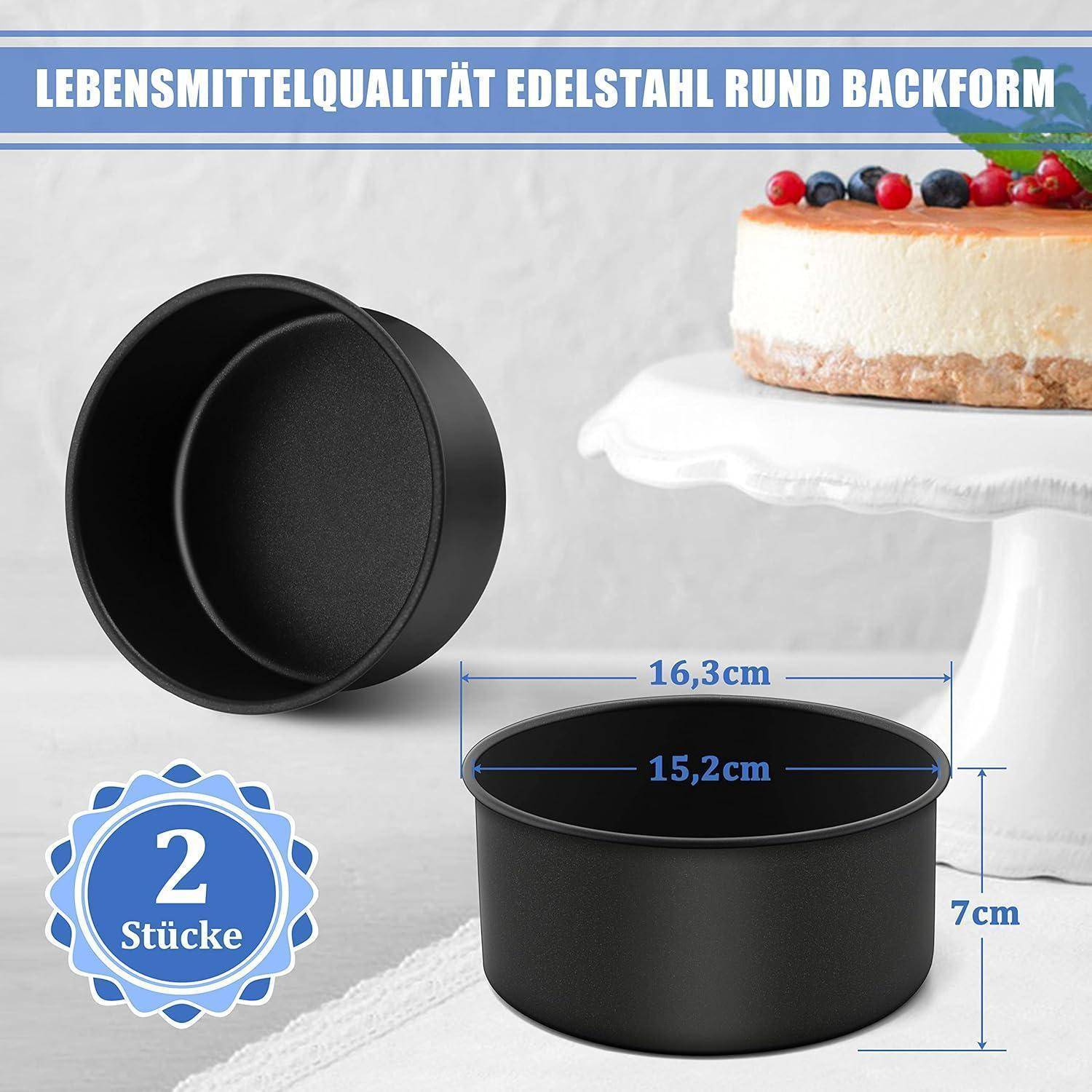 Backform Set Edelstahl Rund Kuchenform 16 cm 2er Antihaftbeschichtet