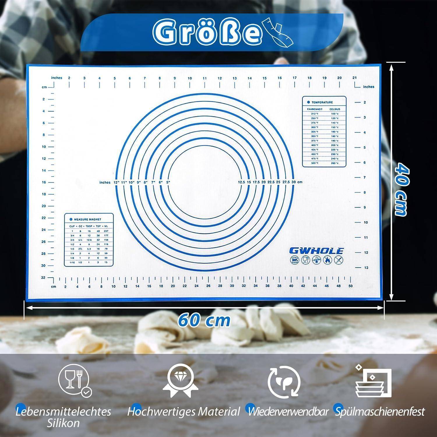 Backmatte Silikon Antihaft Teig 60x40cm Blau