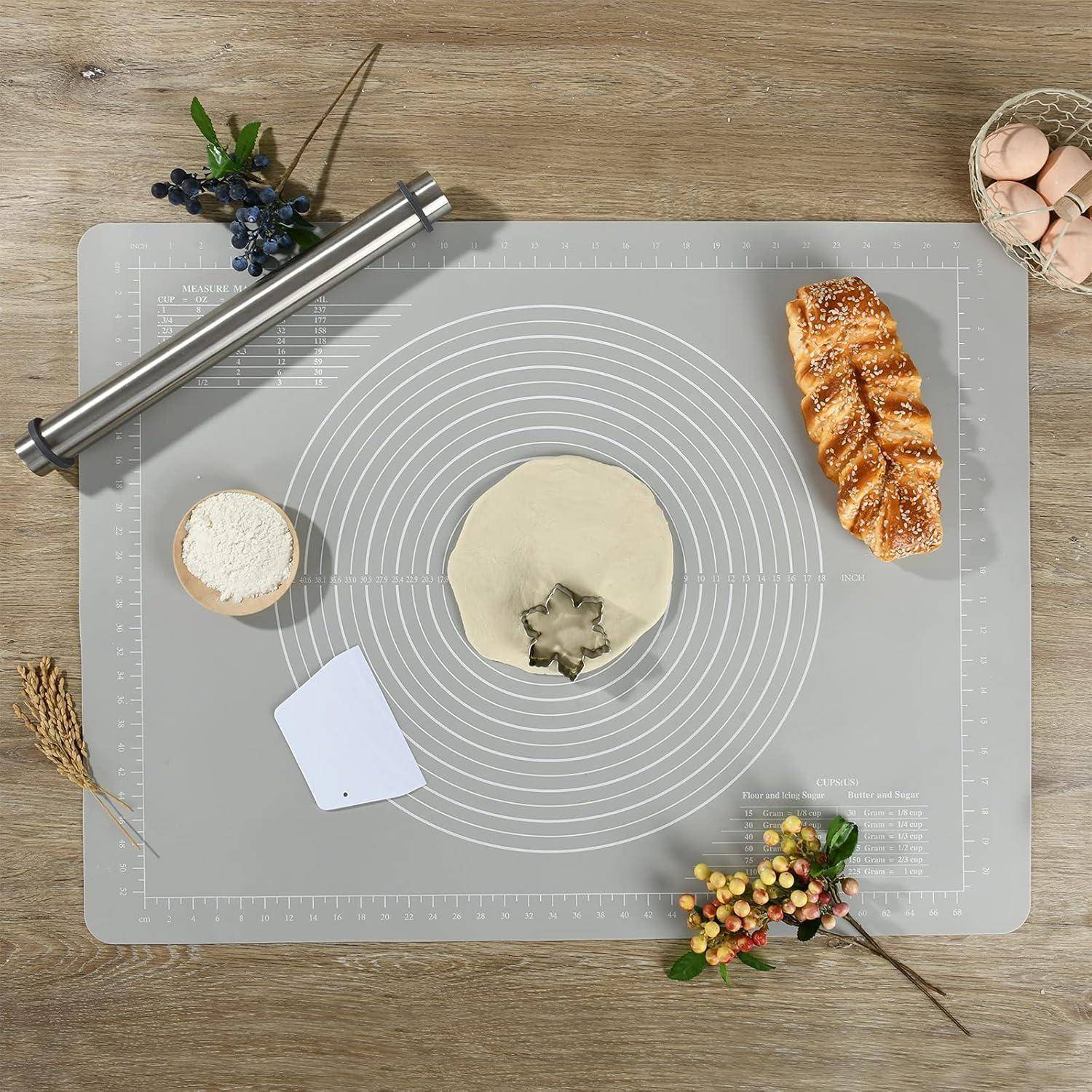 Backmatte Silikon Ausrollmatte XL Teigschneider Grau 80 x 60 cm