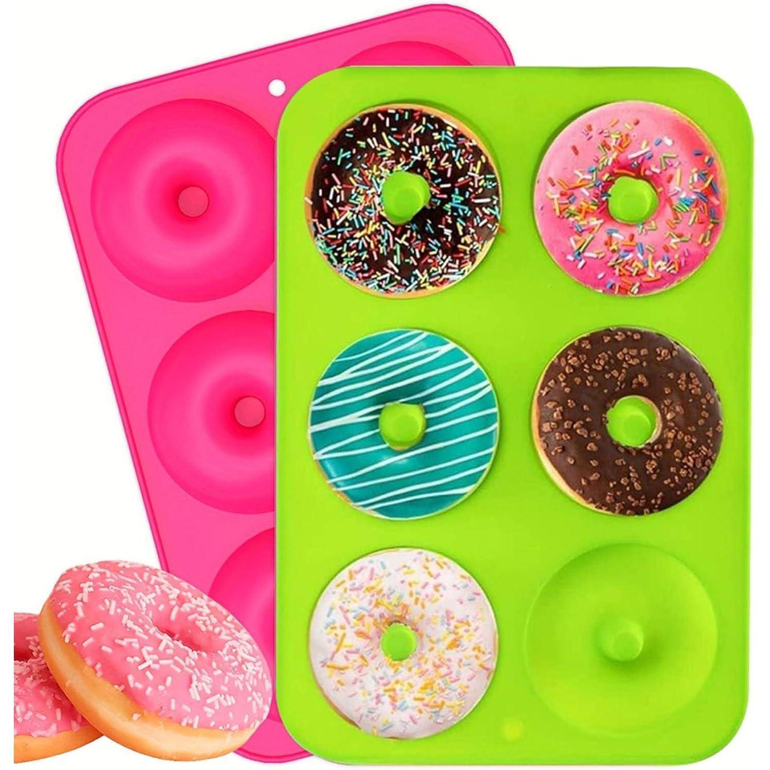 Donutformen Silikon 2er 6fach Antihaft 260C Muffins Grün und Rosa