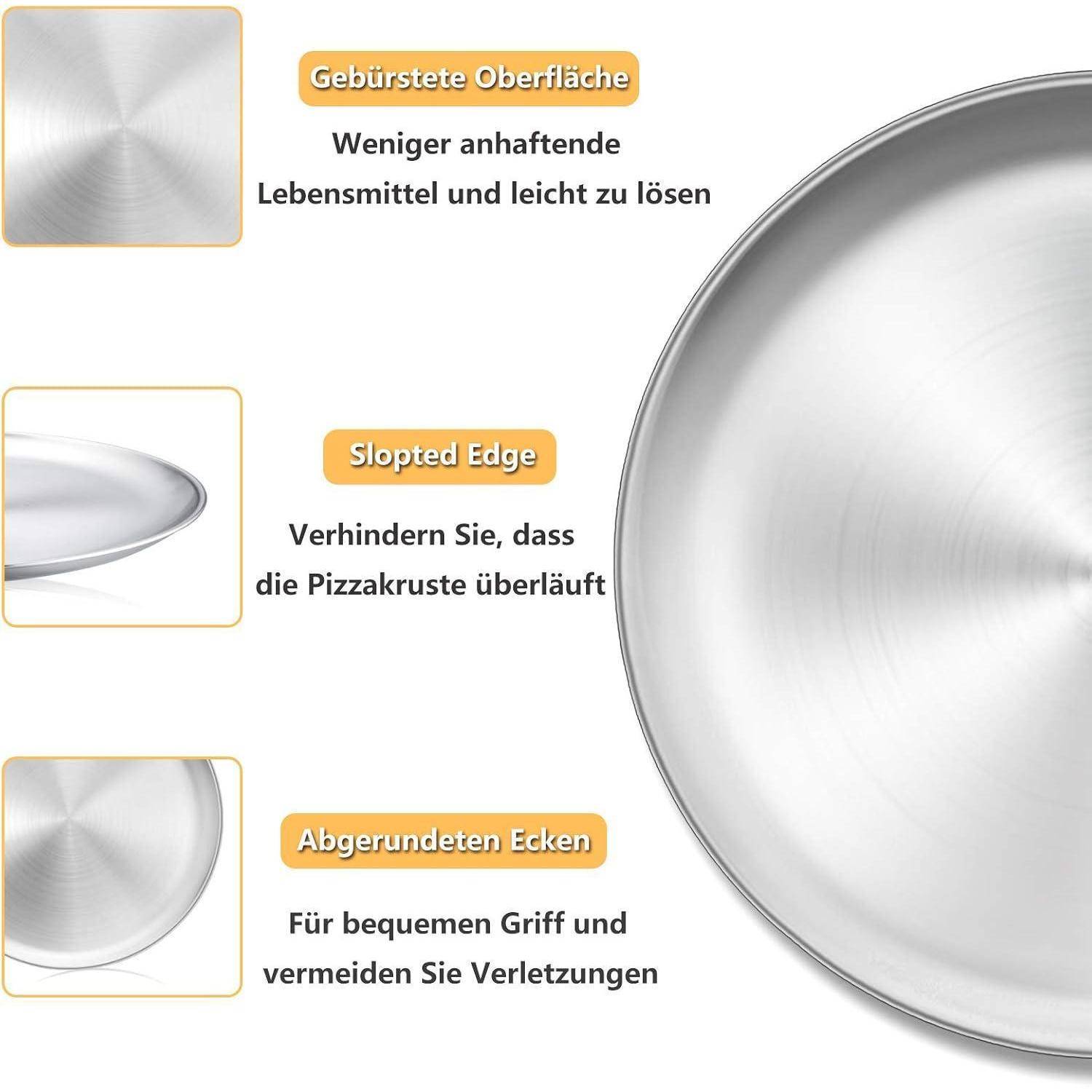 Eine Edelstahlpfanne verfügt über eine gebürstete Oberfläche für einfache Reinigung, abgeschrägte Kanten zum Verhindern von Verschüttungen und abgerundete Kanten für sicheres Handling.