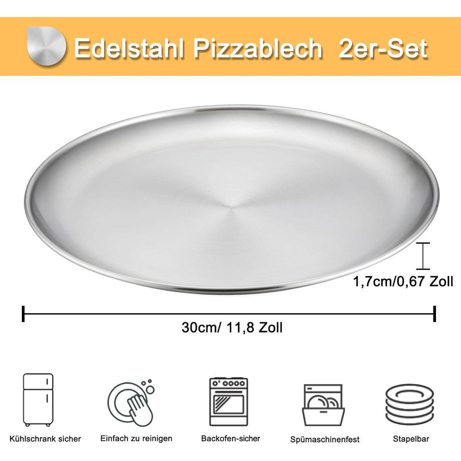 Pizzablech 30 cm Rund Edelstahl 2er Set 2x 30cm*1,7H Edelstahl