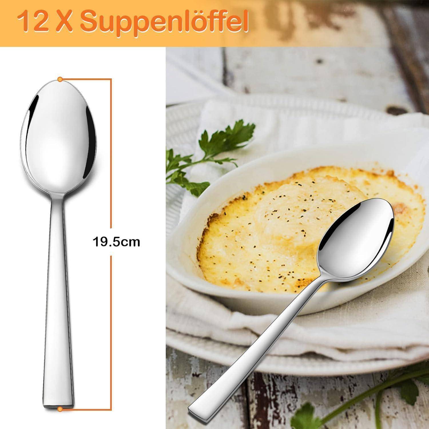 Löffel 12er Set Edelstahl Esslöffel Quadratischer Griff
