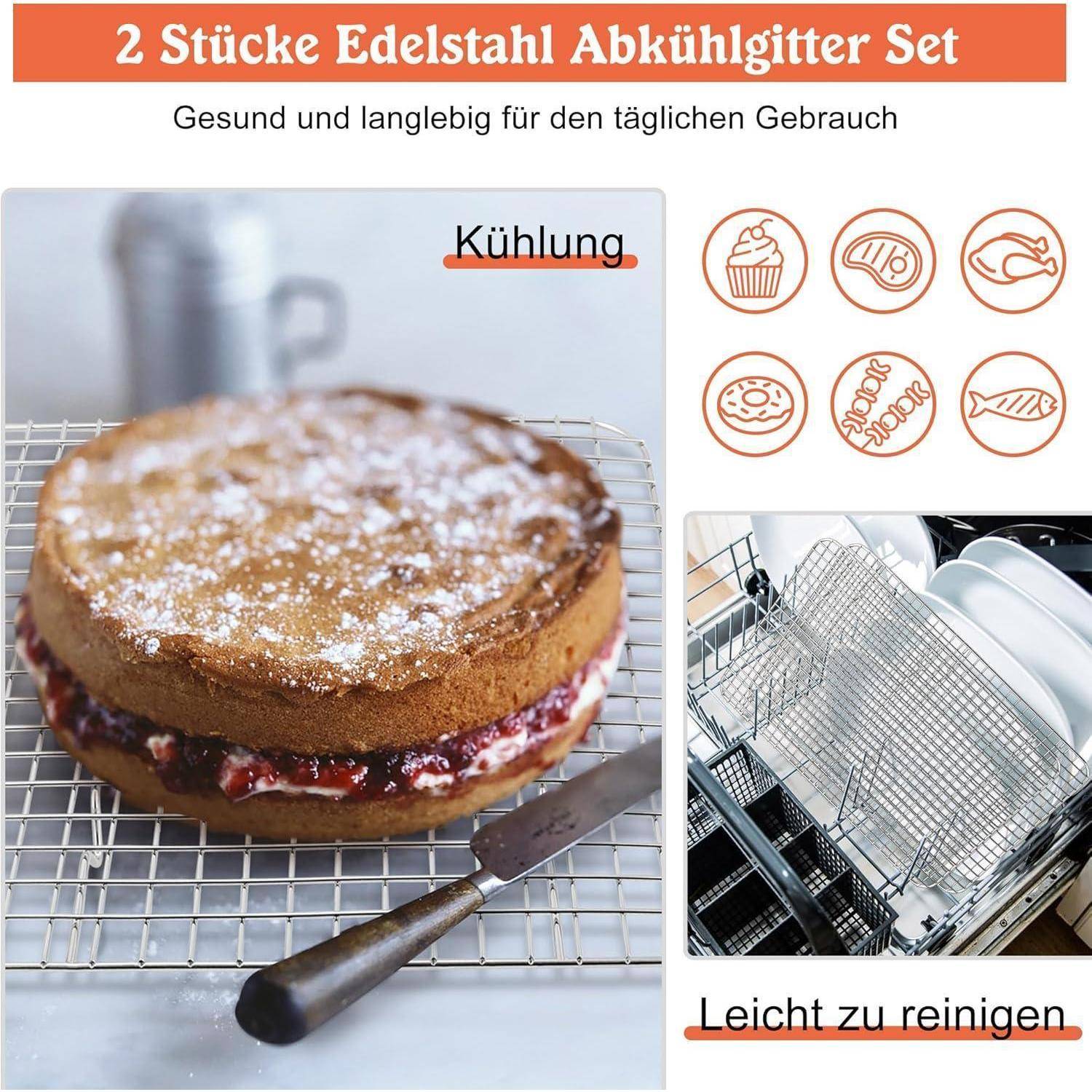 Abkühlgitter Kuchengitter Edelstahl 2erSet 42,1x29,1x2cm