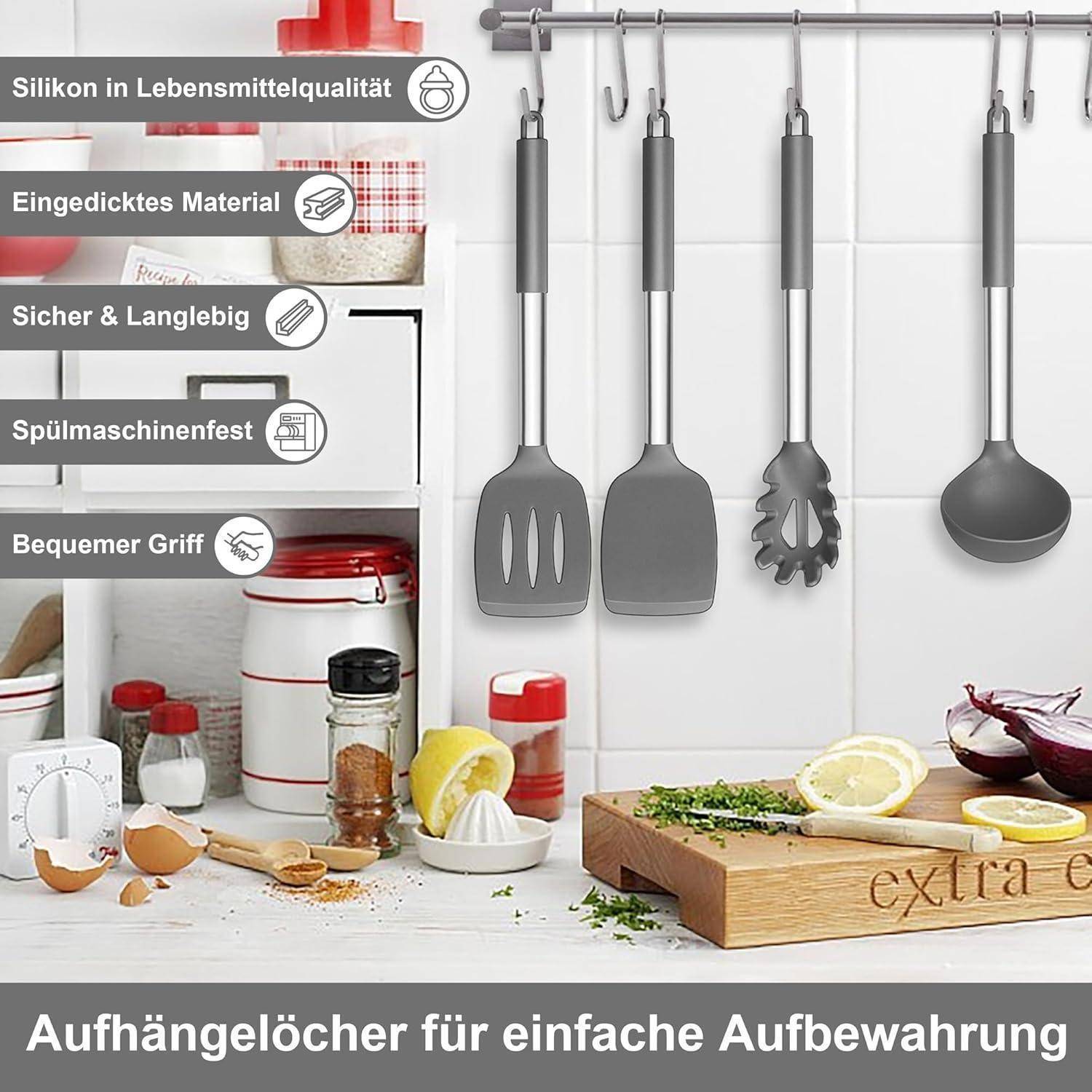 Küchenhelfer 7tlg Pfannenwender antihaft spülmaschinenfest Grau