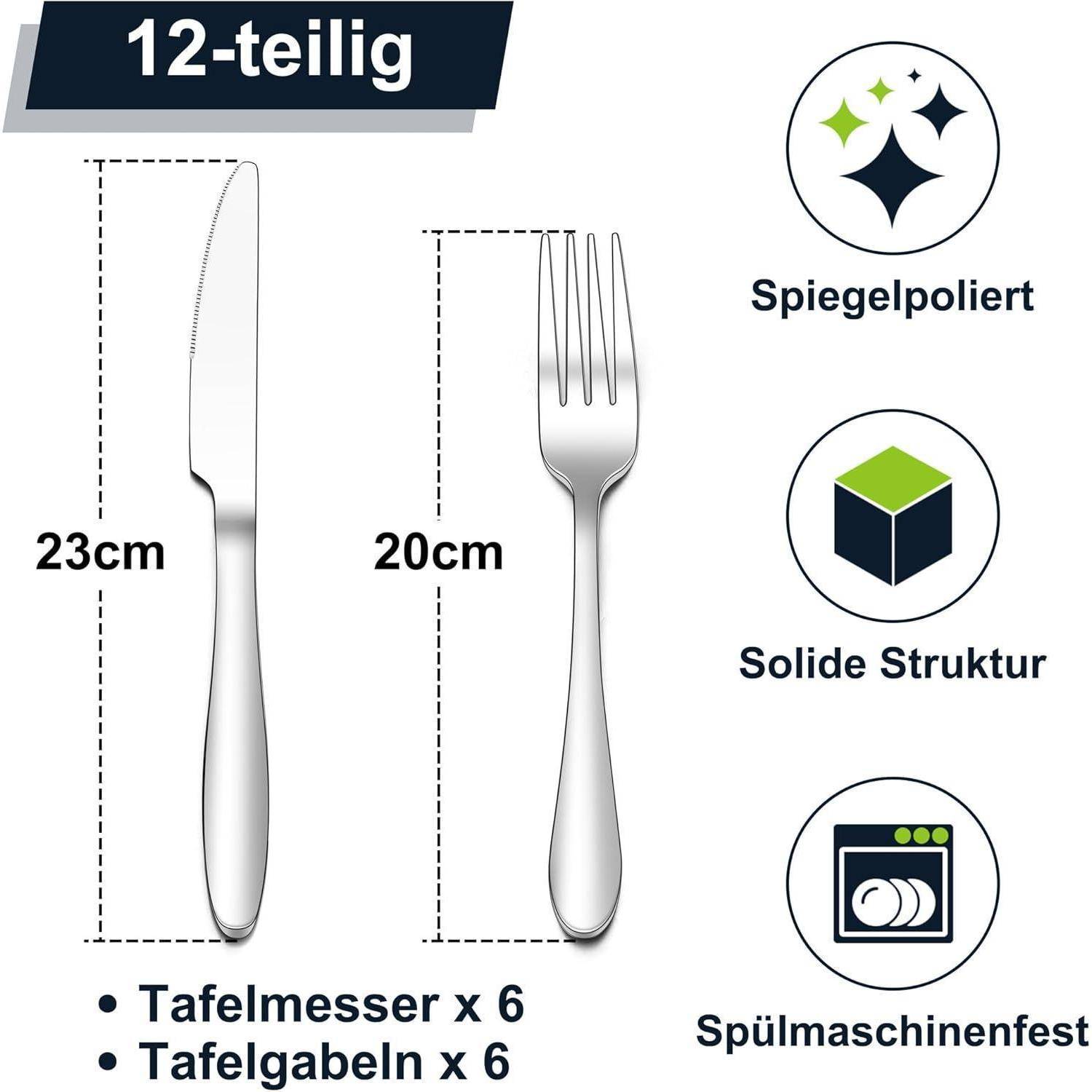 Besteckset Steakbesteck Messer Gabel Edelstahl 12 Klassisch Griff