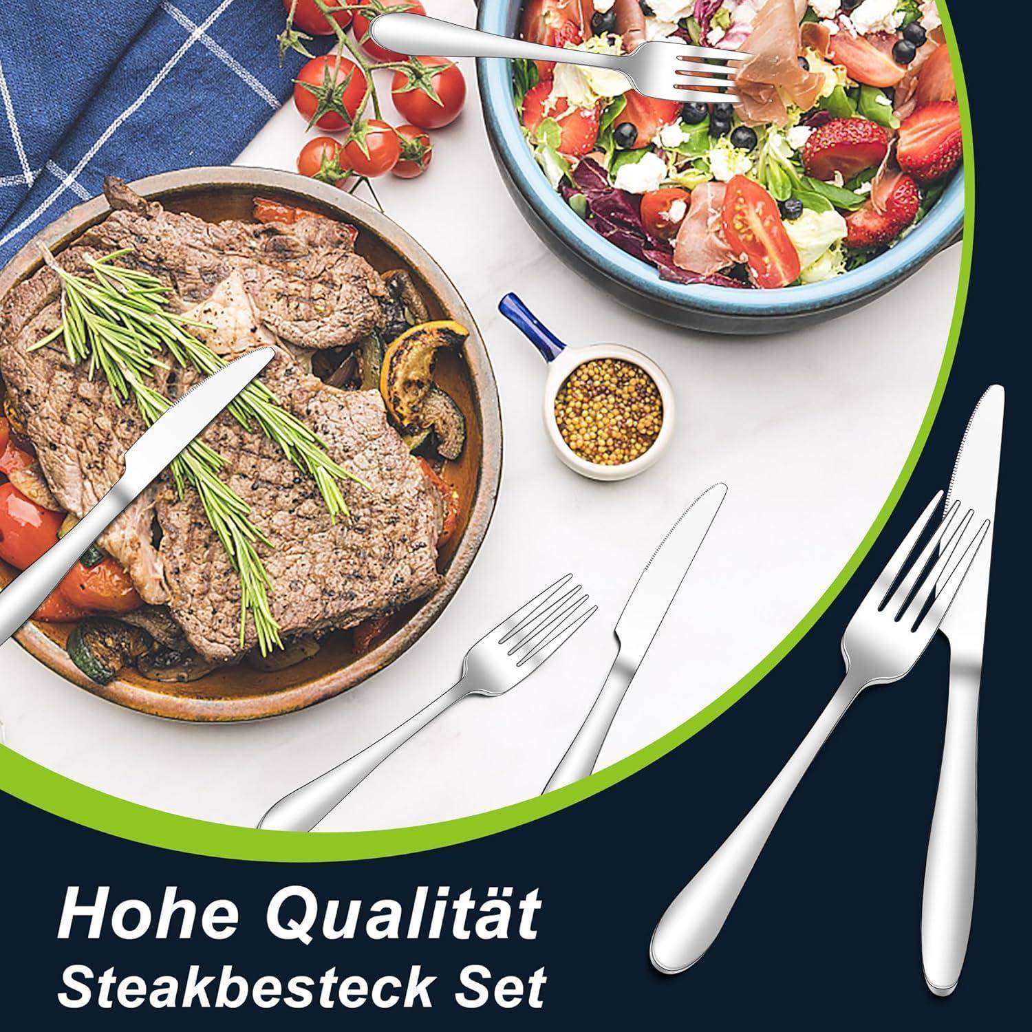 Besteckset Steakbesteck Messer Gabel Edelstahl 12 Klassisch Griff