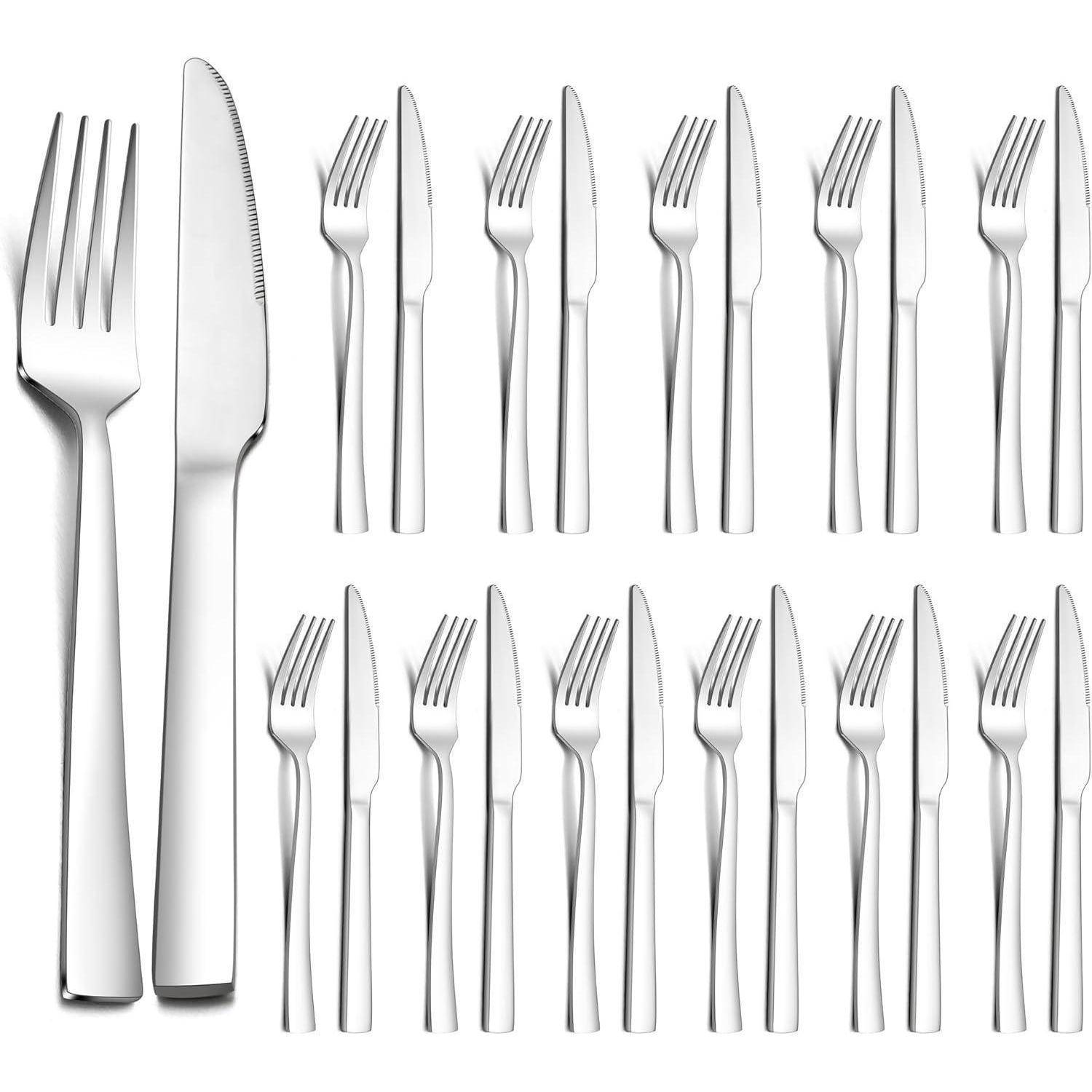 Steakbesteck 12 Tafelmesser Tafelgabeln 24 Quadratischer Griff