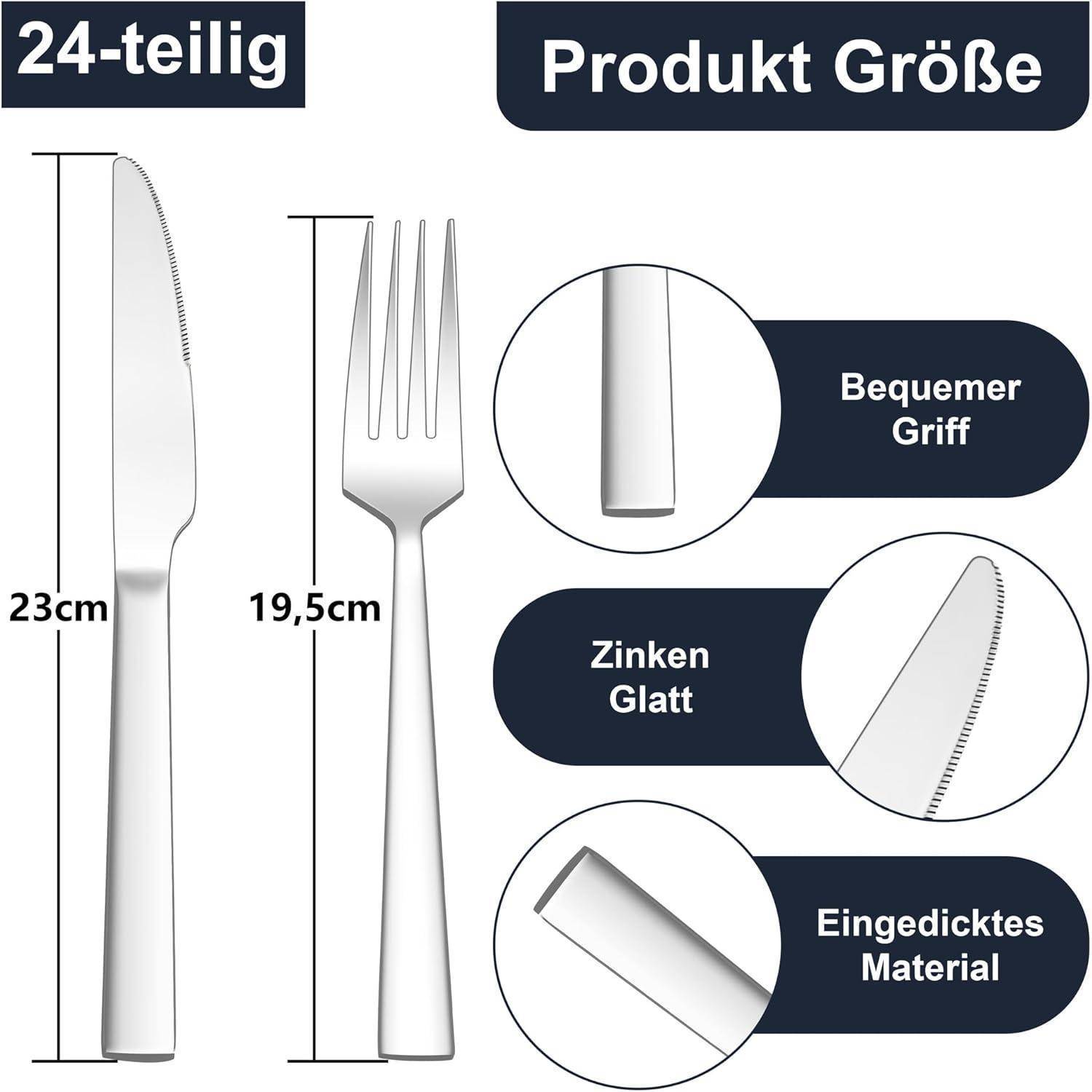 Steakbesteck 12 Tafelmesser Tafelgabeln 24 Quadratischer Griff