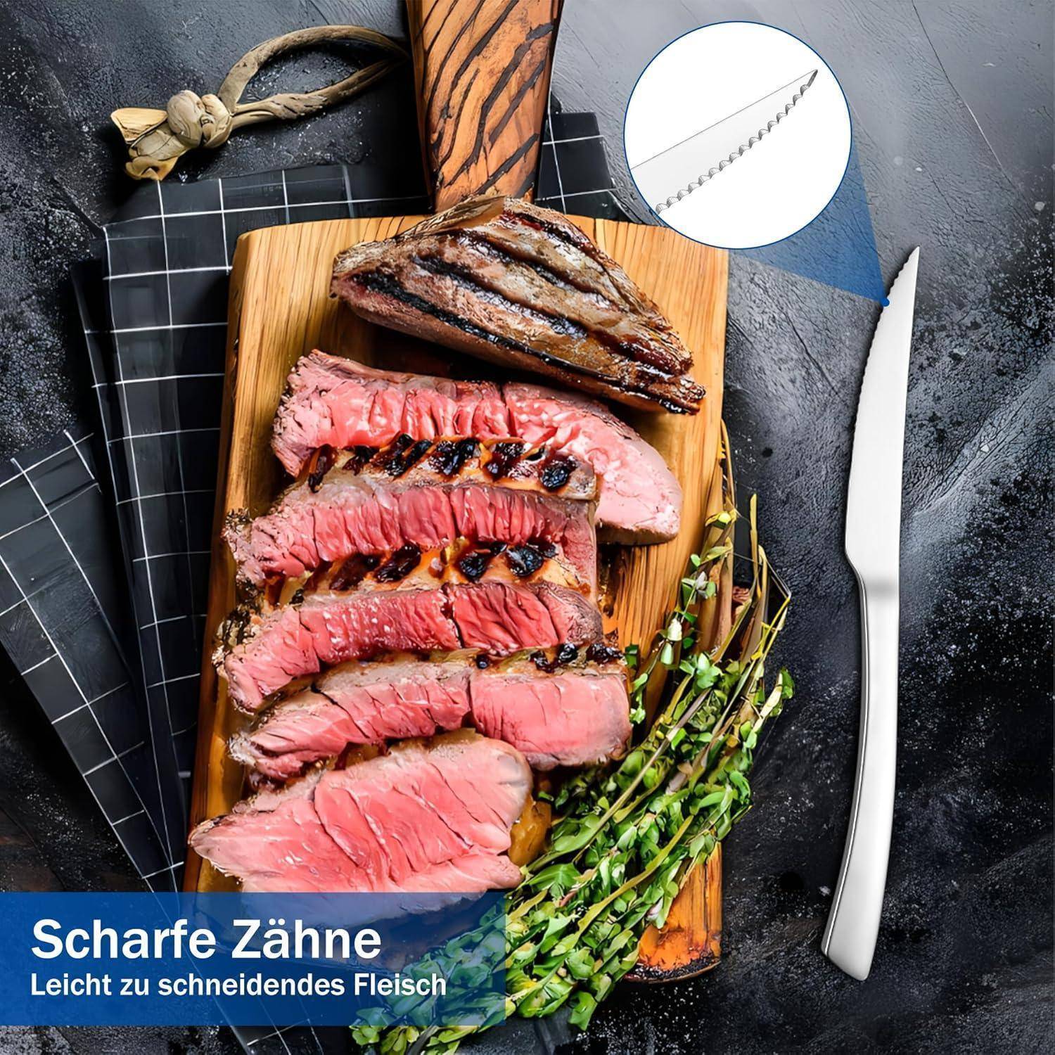 Steakmesser Edelstahl Wellenschliff 23cm 12 Steakmesser Set