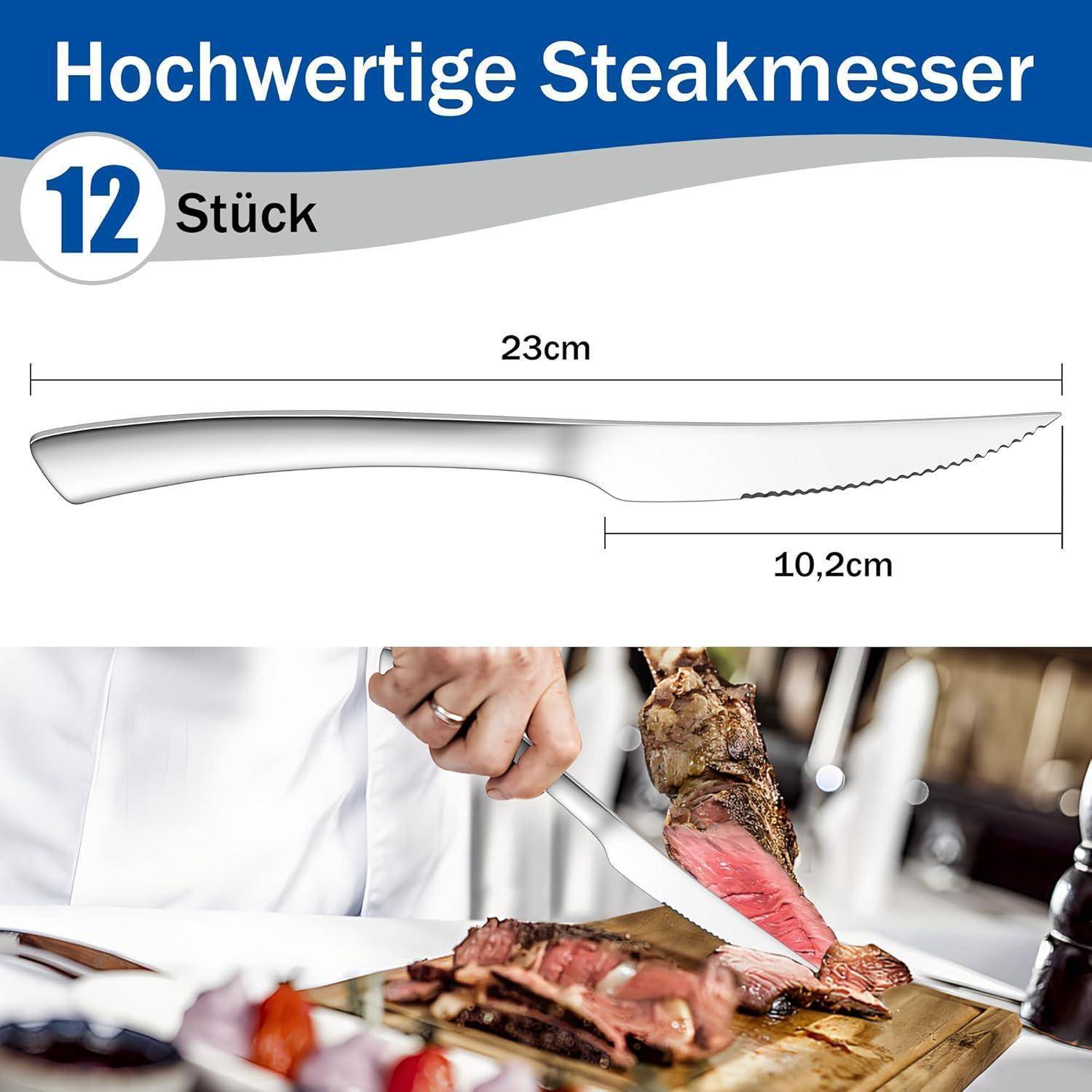 Steakmesser Edelstahl Wellenschliff 23cm 12 Steakmesser Set