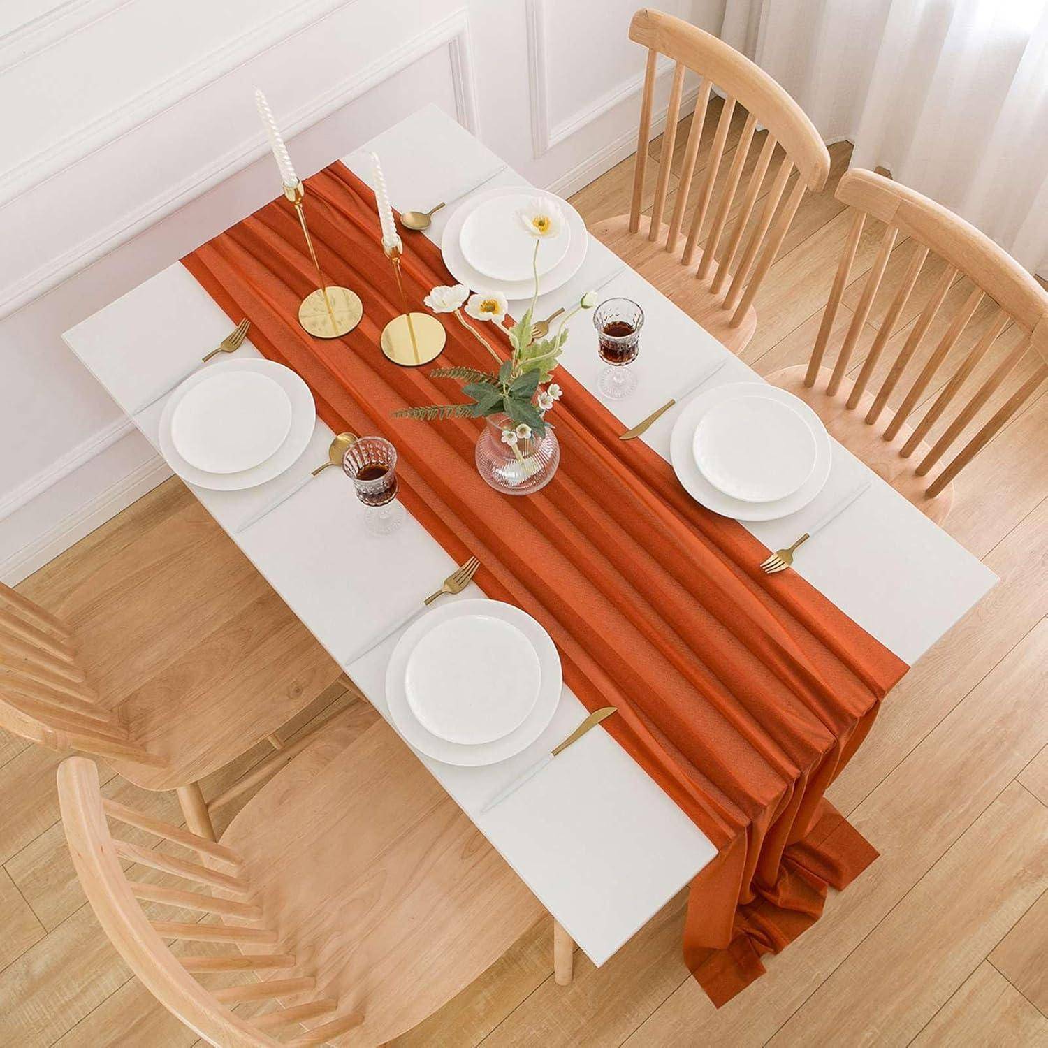 Tischläufer Terracotta Chiffon Tüll Stoff Terrakotta 70 x 400 cm