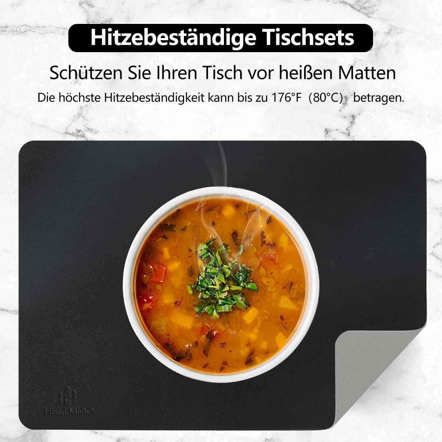 Eine Suppenschüssel auf einem hitzefesten Untersetzer. Text lautet: 
