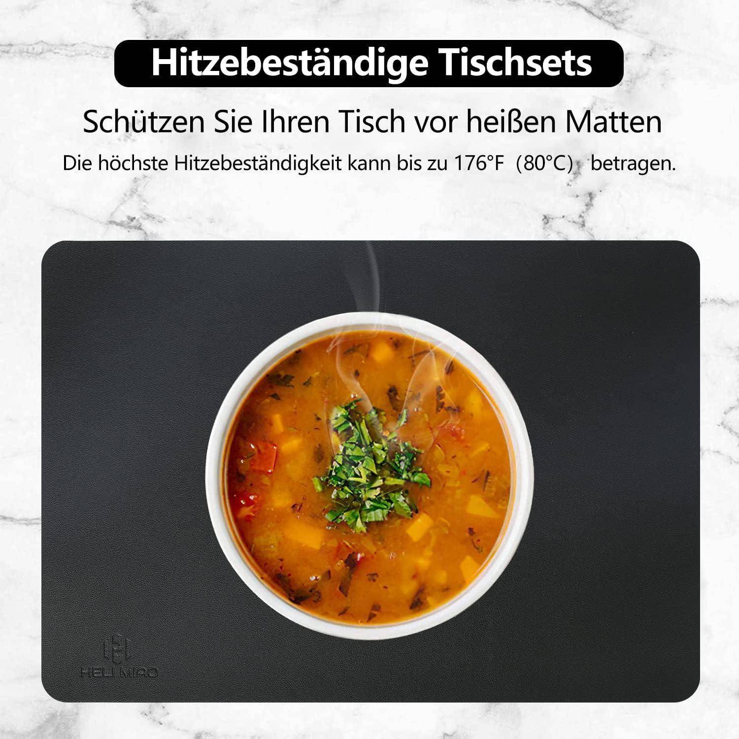 Tischsets 4erSet Leder Abwaschbar Rutschfest Schwarz 4