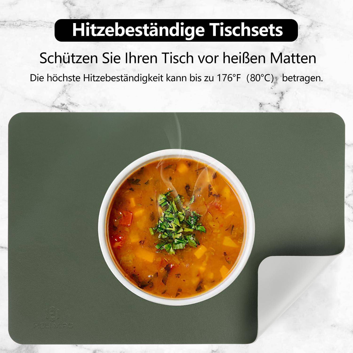 Tischsets abwaschbar Lederoptik hitzebeständig Olivgrün Grau 4