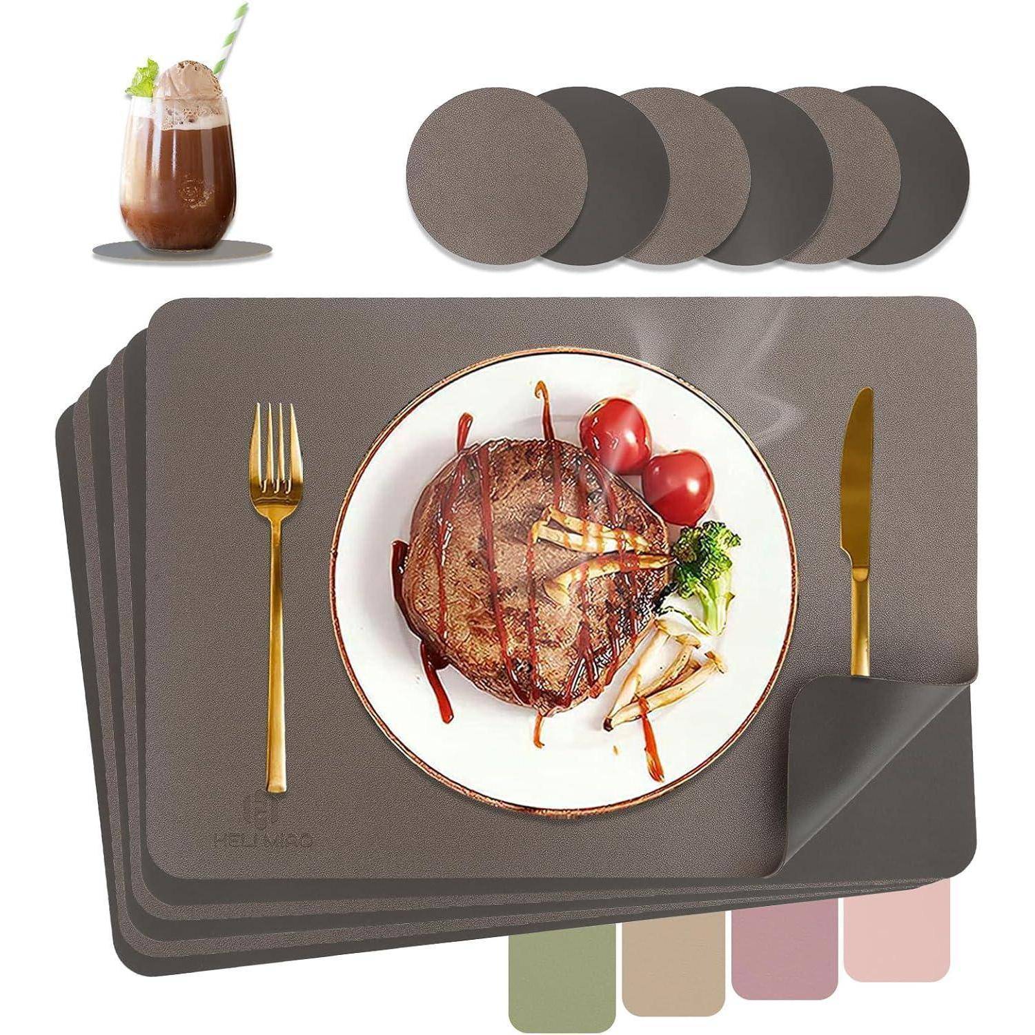 Tischsets abwaschbar Lederoptik Goldbraun + Dunkelbraun 6