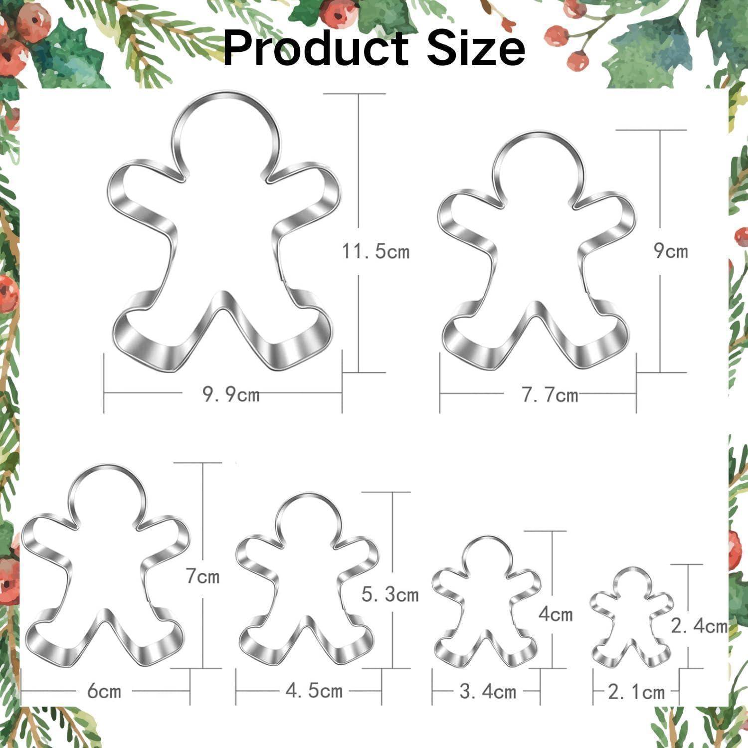Ausstechformen-Set, fünf Größen von 11,5 cm bis 4 cm, in Lebkuchenform. Umgeben von festlicher, dekorativer Blattdekoration.