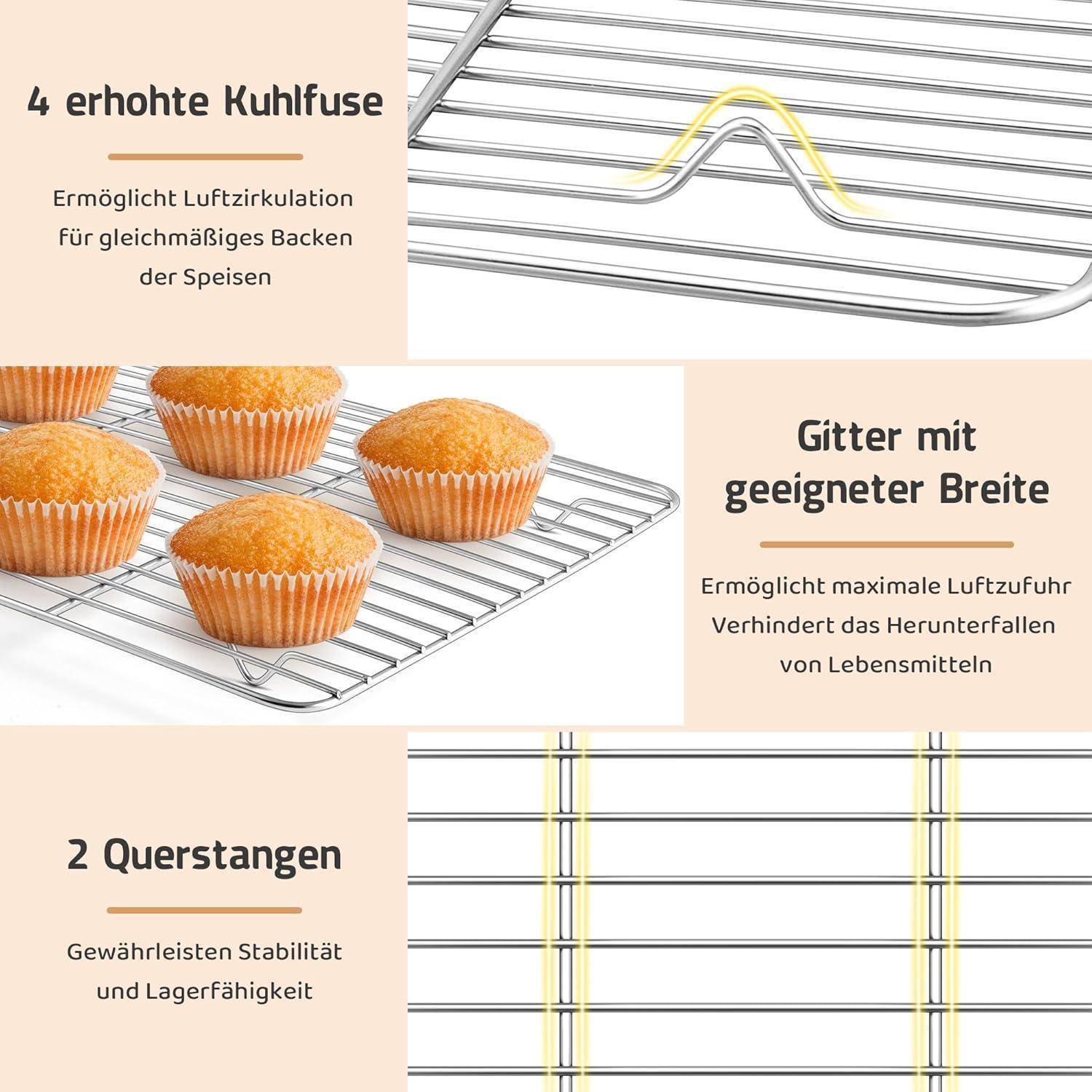 Abkühlgitter 2er Set Edelstahl Rechteckig Backgitter 24,8x19x1,5cm
