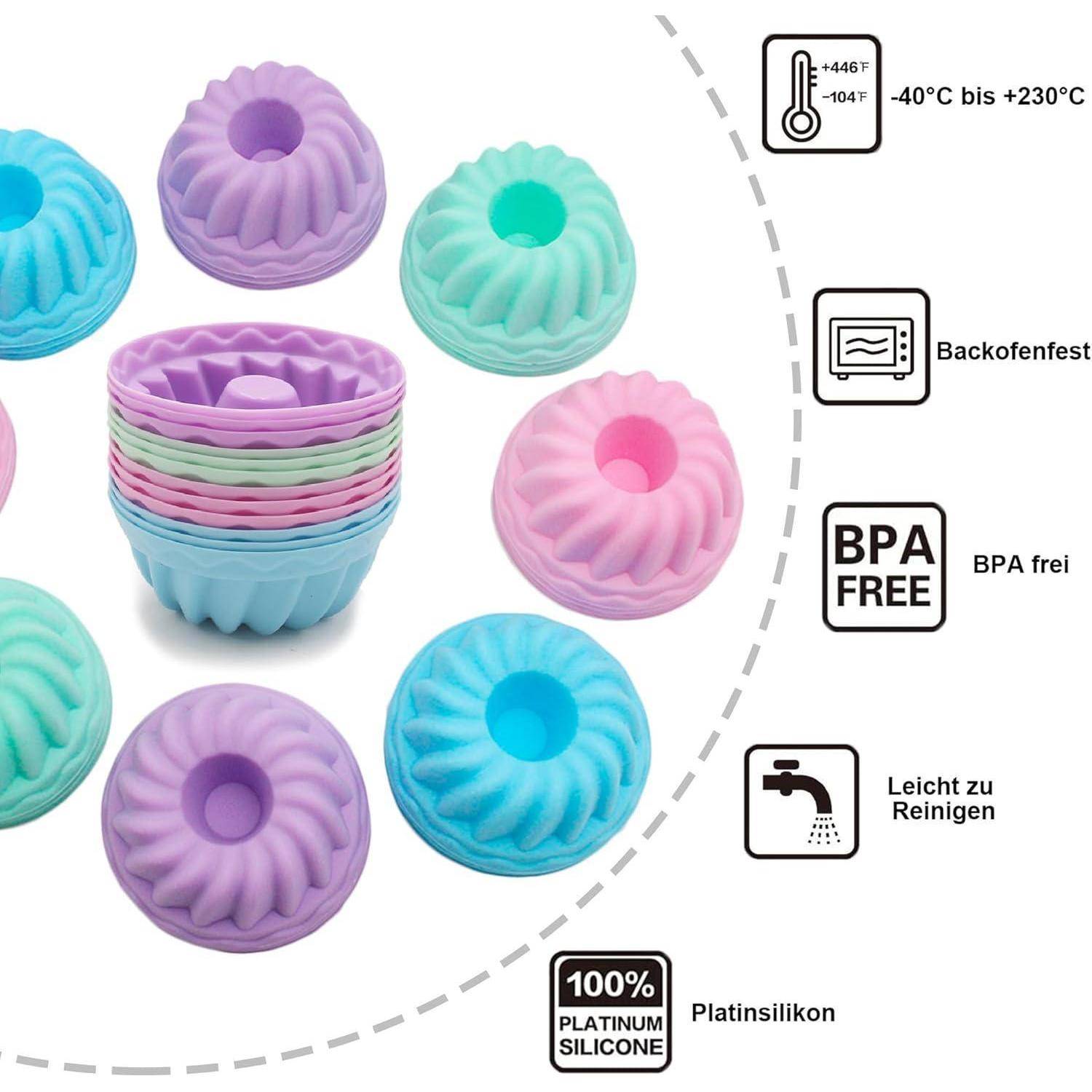 Gugelhupfform Mini Silikon 12 Stück Muffinförmchen Pink-12set
