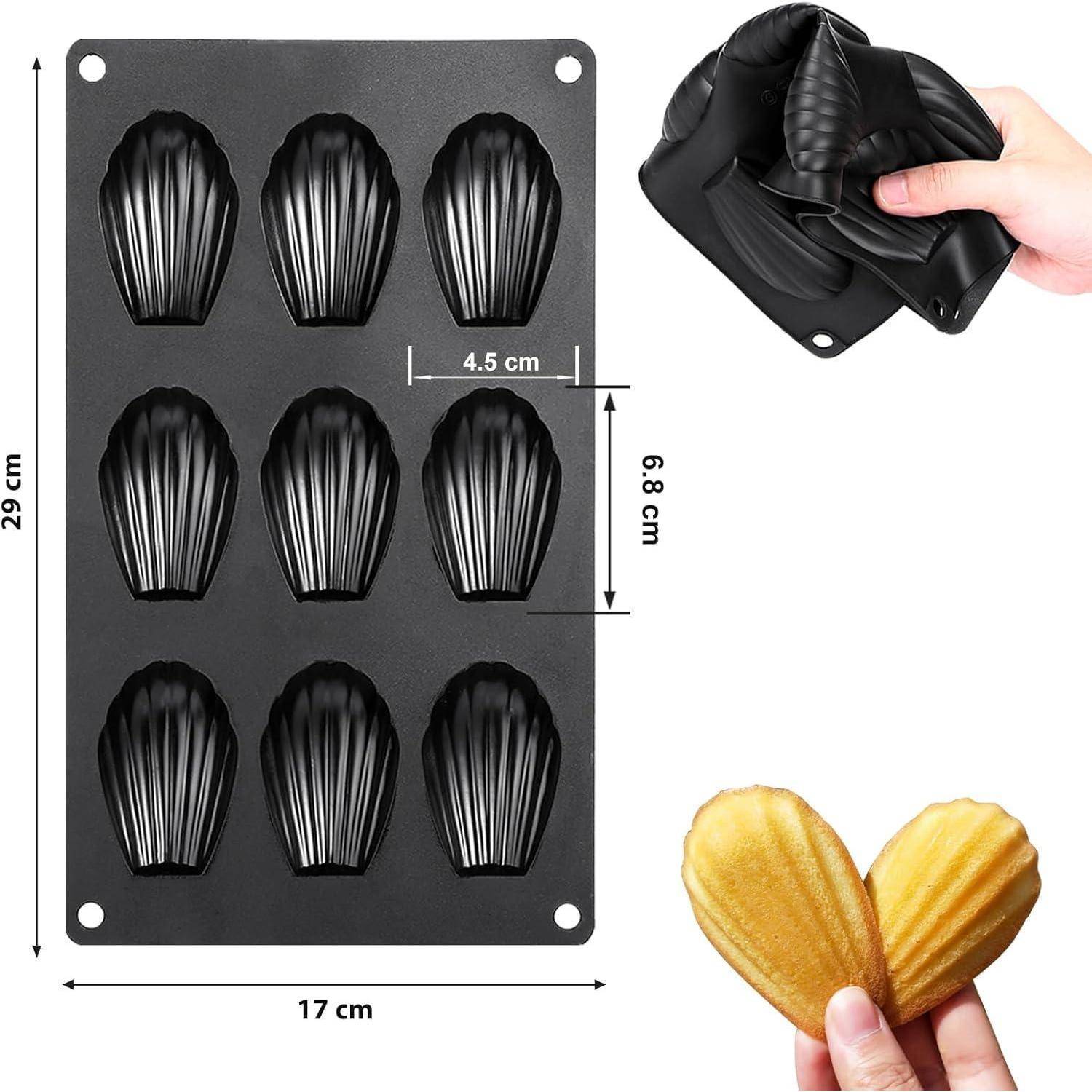 Madeleine Backformen Silikon 2 Stück schwarz 9 Mulden Grau