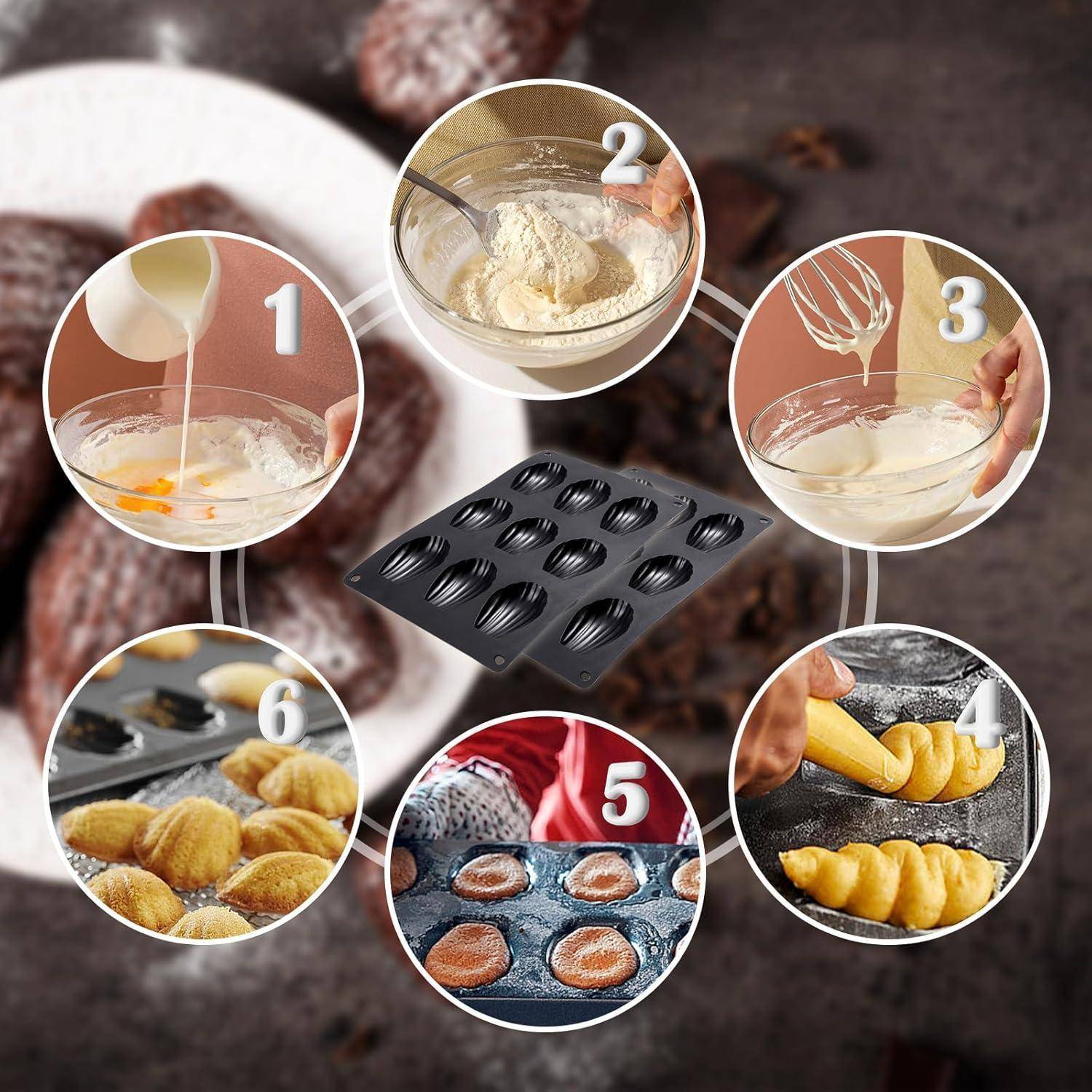 Madeleine Backformen Silikon 2 Stück schwarz 9 Mulden Grau