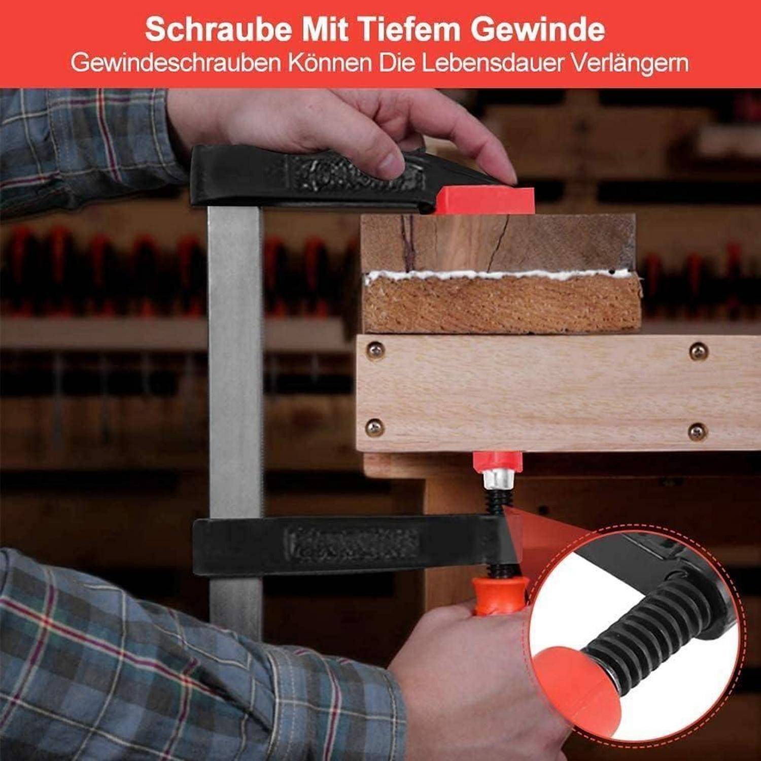Schraubzwingen 4er-Set 80x600 mm Druckguss F-Klemme