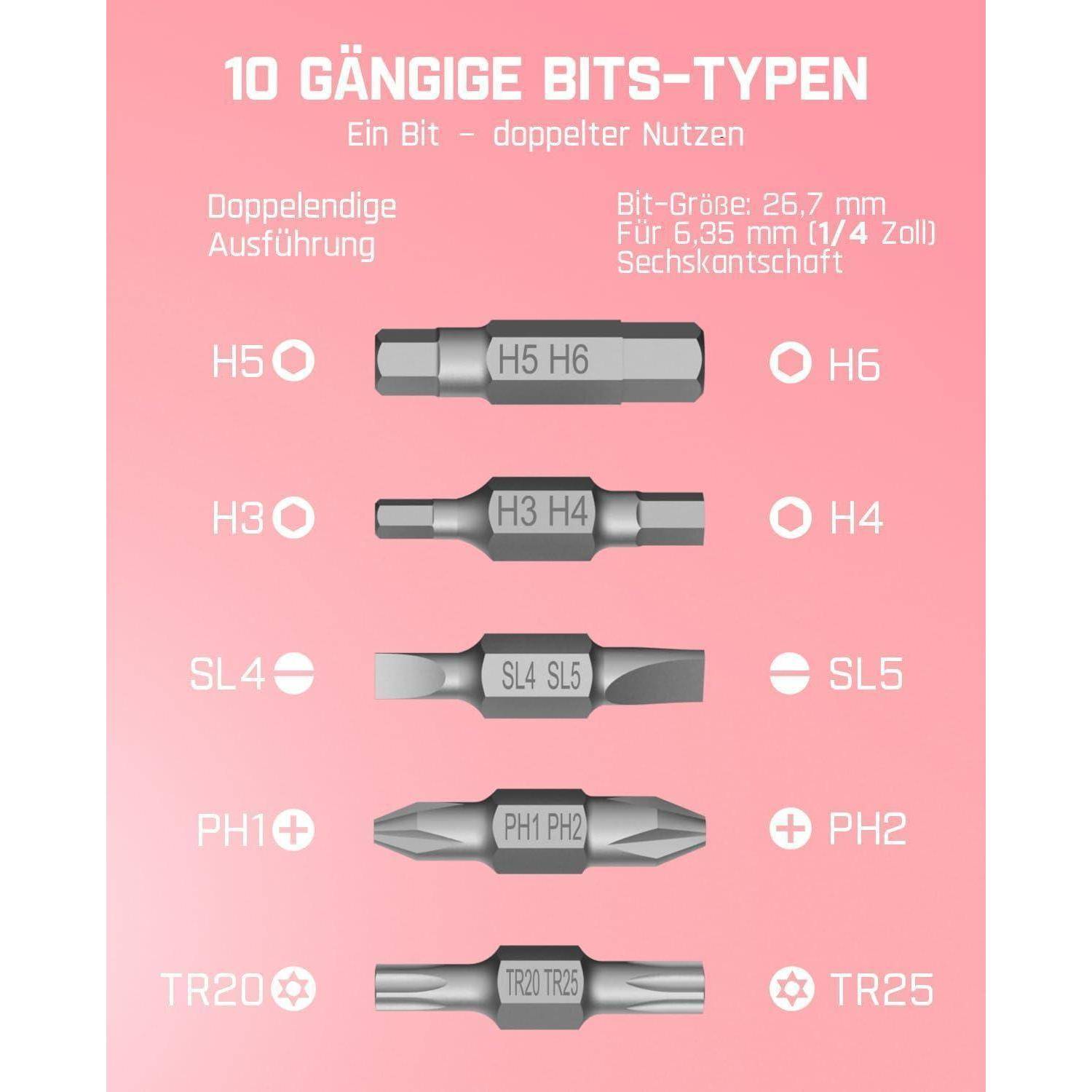 Akkuschrauber 5Nm 320Umin S2 Magnetbits LED 5Pcs Rosa
