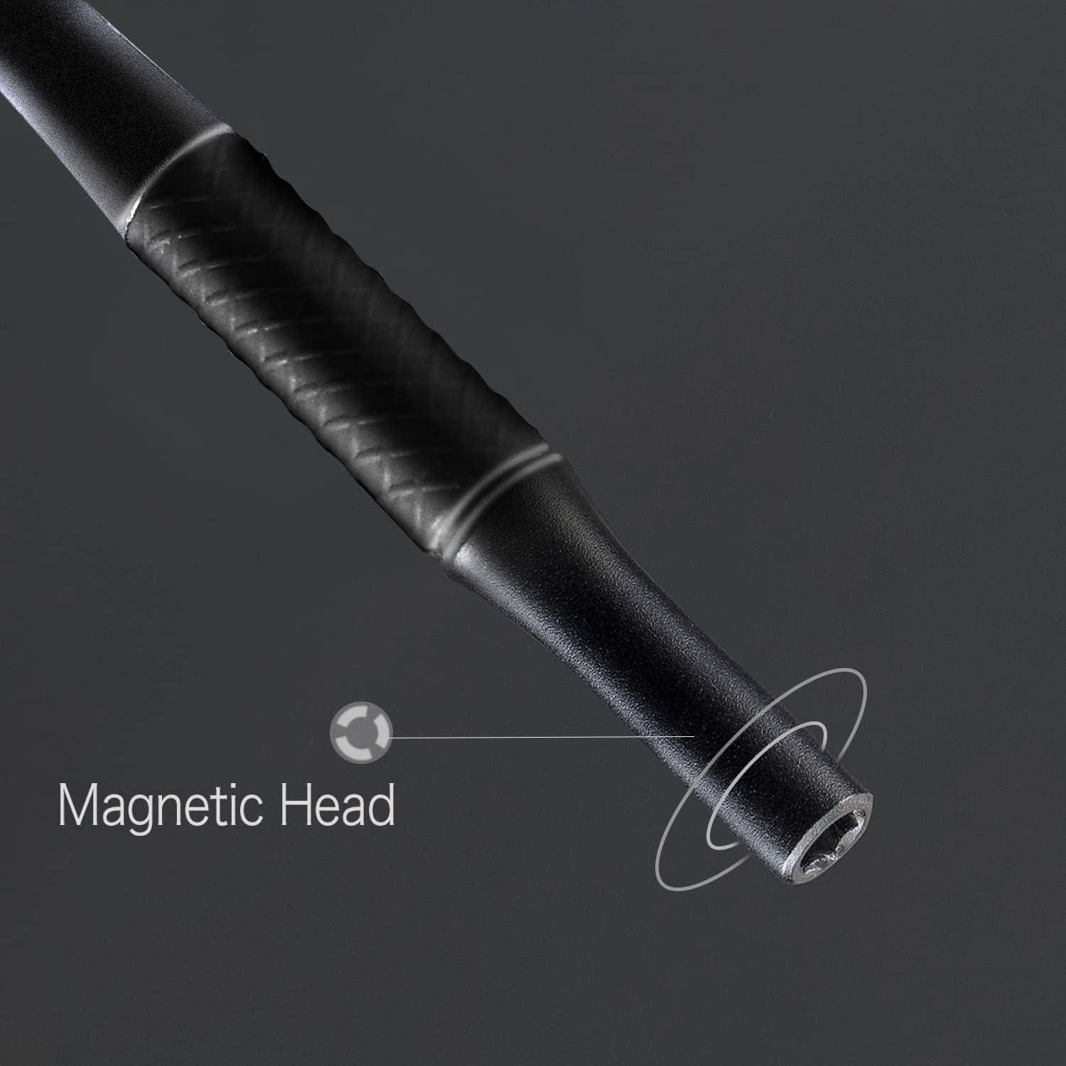 Ein Stift mit einer strukturierten Griffzone und einem hervorgehobenen ‚Magnetkopf' am Ende, in Nahaufnahme vor einem einfarbigen Hintergrund.