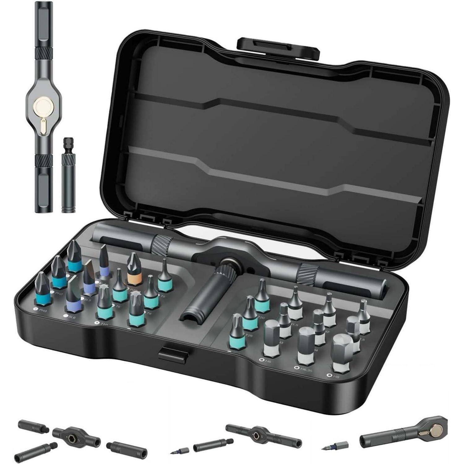 Ratschenschraubendreher 24in1 58ZahnRatsche S2 Bits Möbel 24 Bits Grau