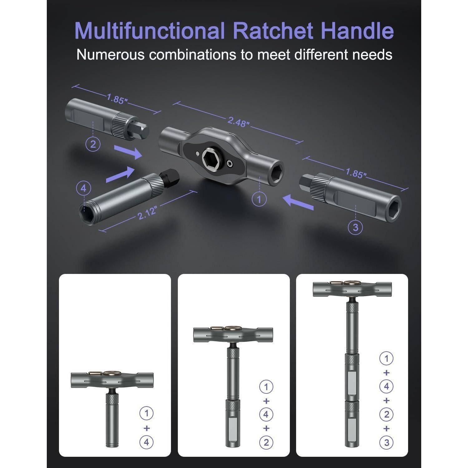 Ratschenschraubendreher 24in1 58ZahnRatsche S2 Bits Möbel 24 Bits Grau