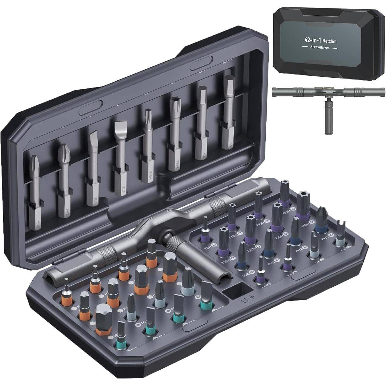 Schraubendreher Set 42in1 Magnet Ratsche Bits Grau Dark Grau