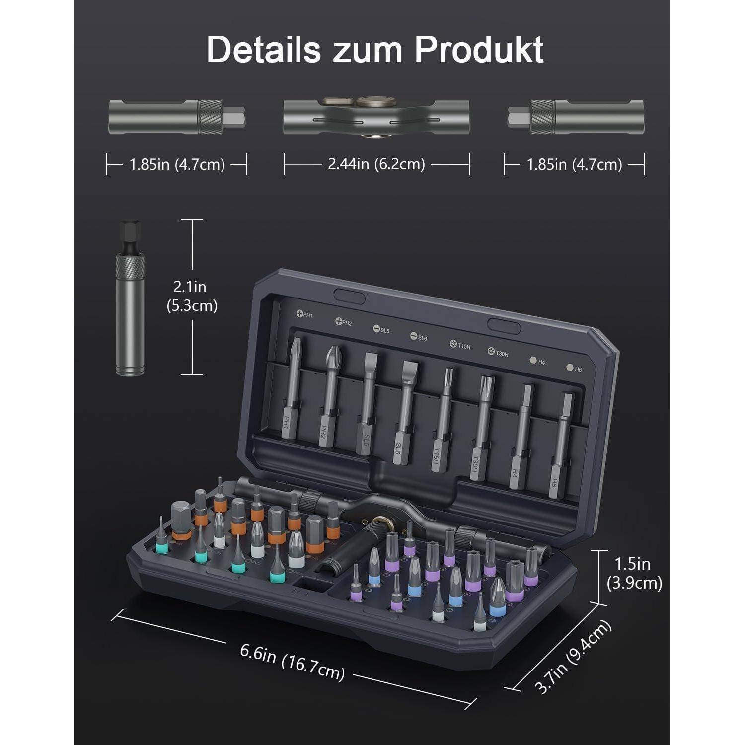 Schraubendreher Set 42in1 Magnet Ratsche Bits Grau Dark Grau