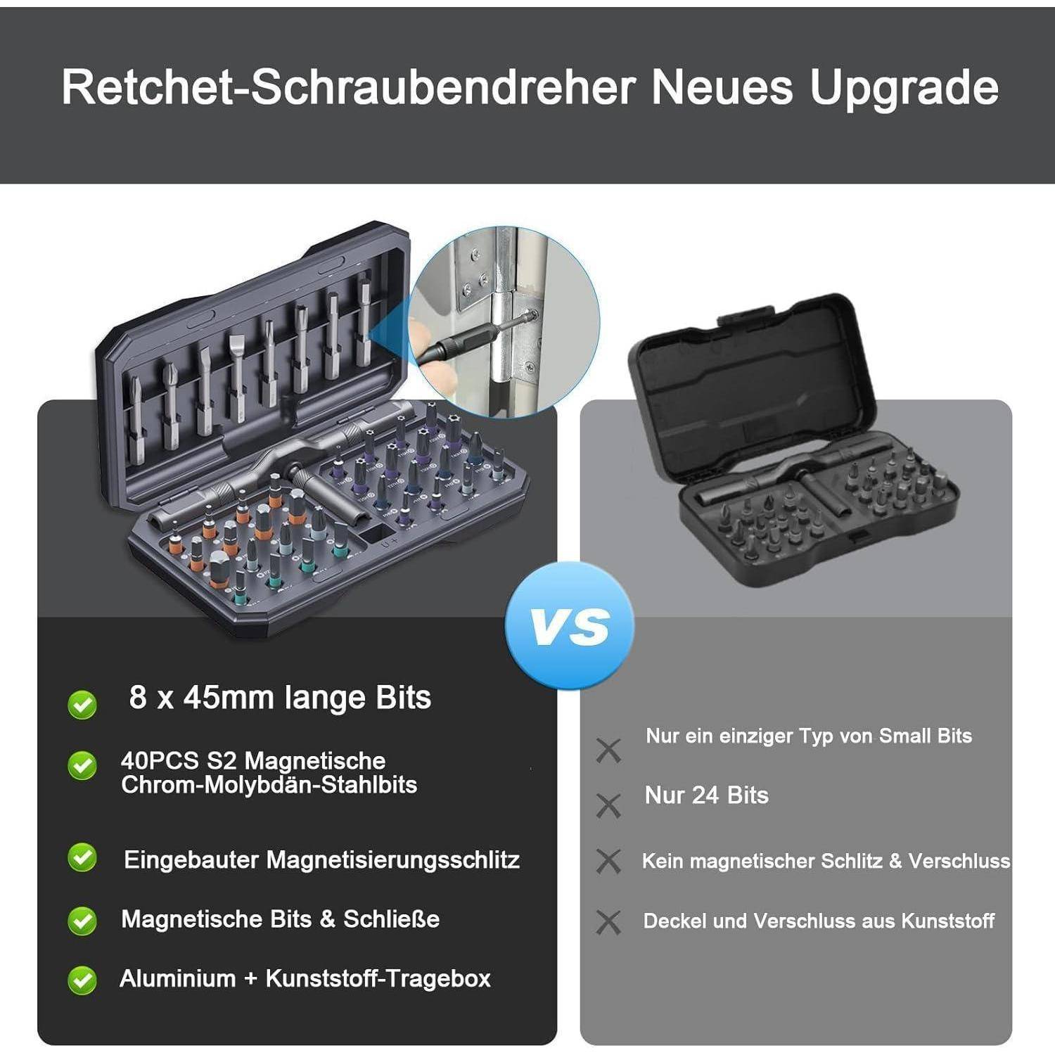 Schraubendreher Set 42in1 Magnet Ratsche Bits Grau Dark Grau