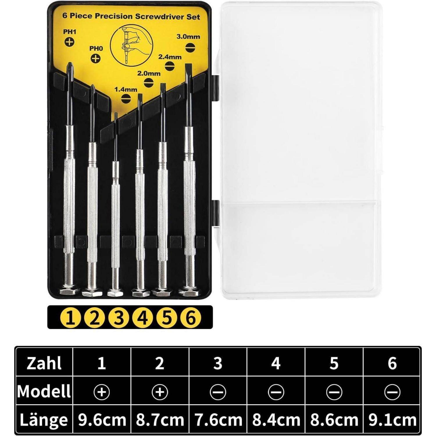 Präzisionsschraubendreher mini Uhrmacher Brillen Gläser 6 teiliges Set