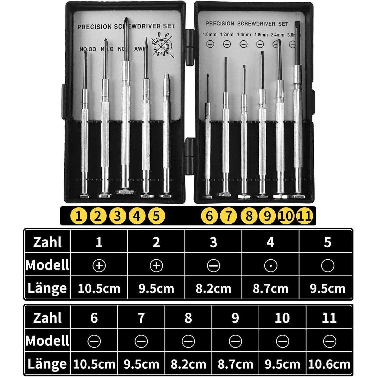 Schraubendreher Set Feinmechaniker Uhrmacher Eyeglass 11 teiliges Set