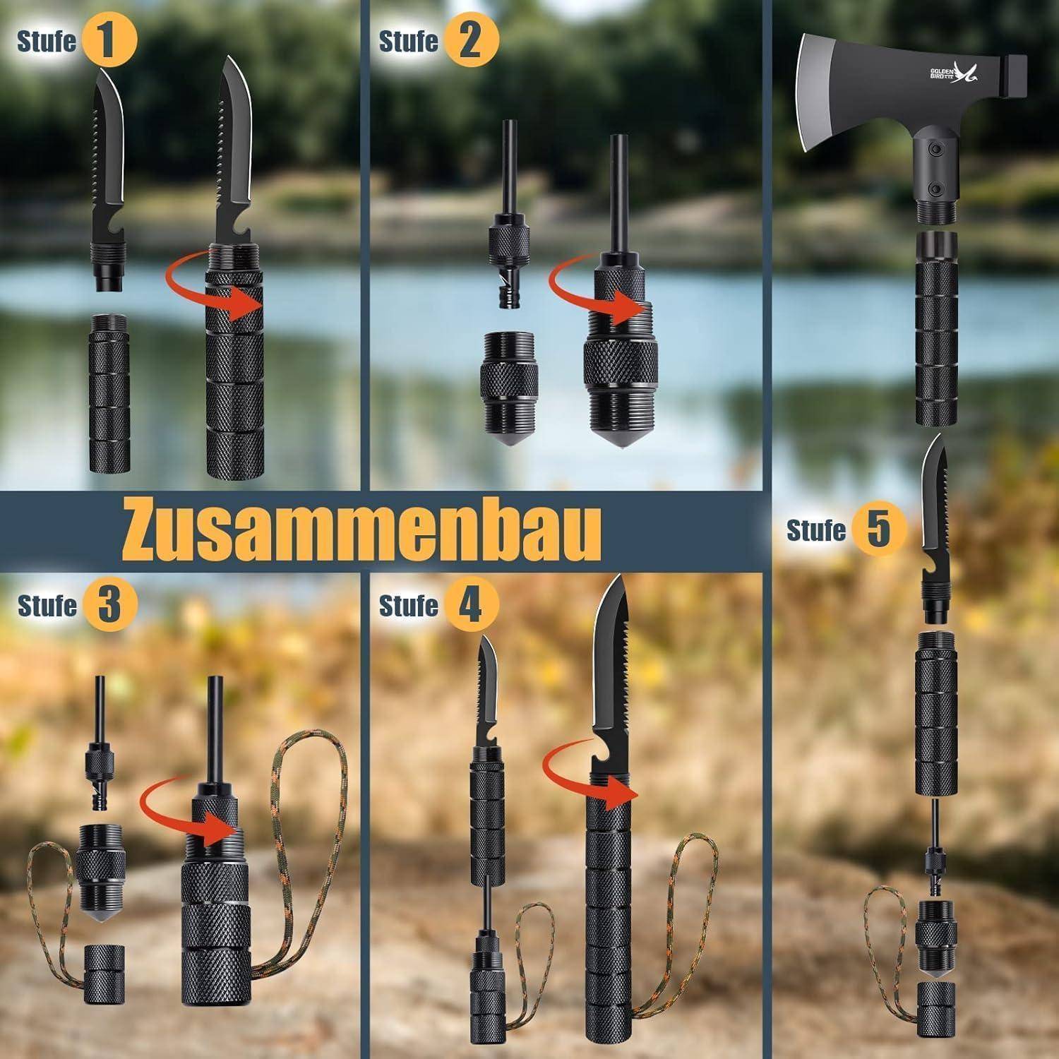 Axt Camping Survival 9in1 Multitool Kompass Pfeife 41cm