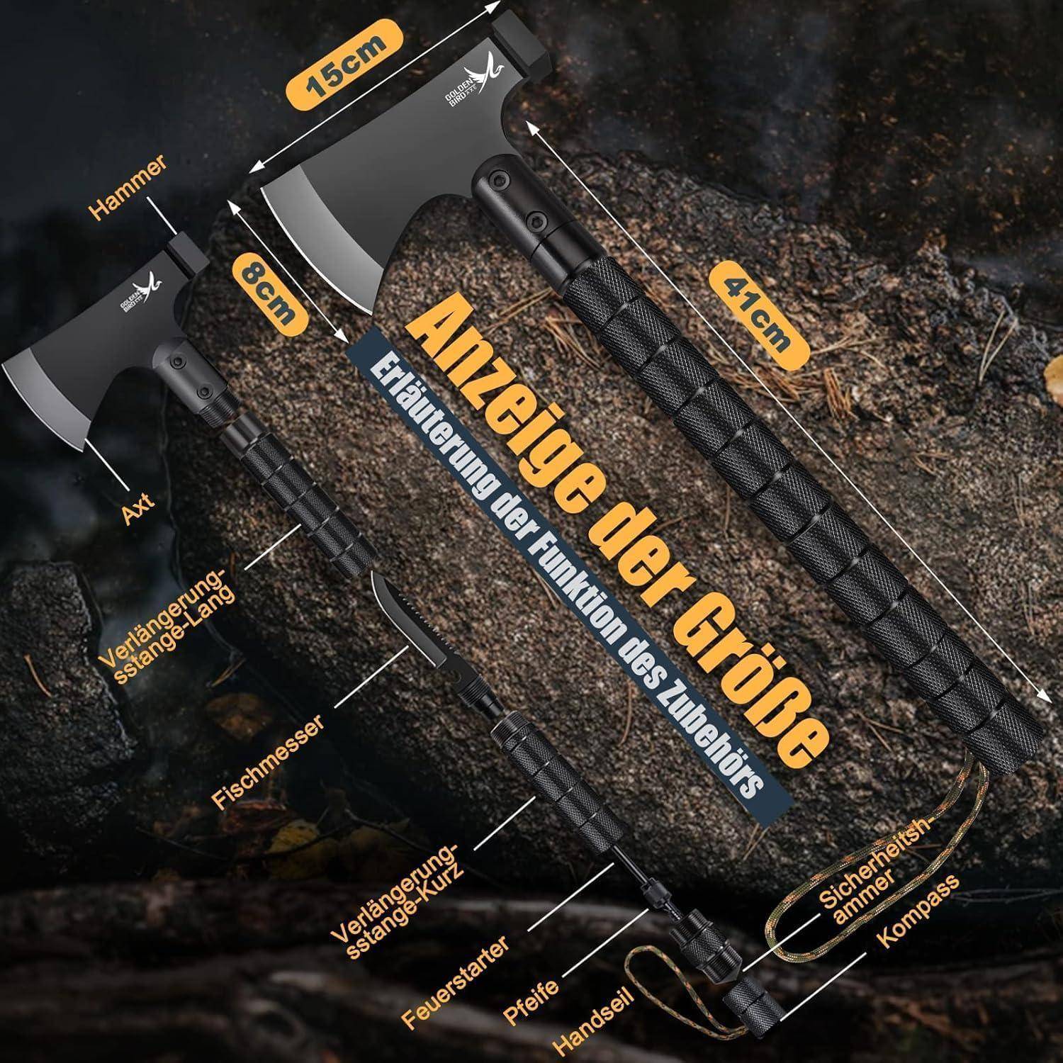 Axt Camping Survival 9in1 Multitool Kompass Pfeife 41cm