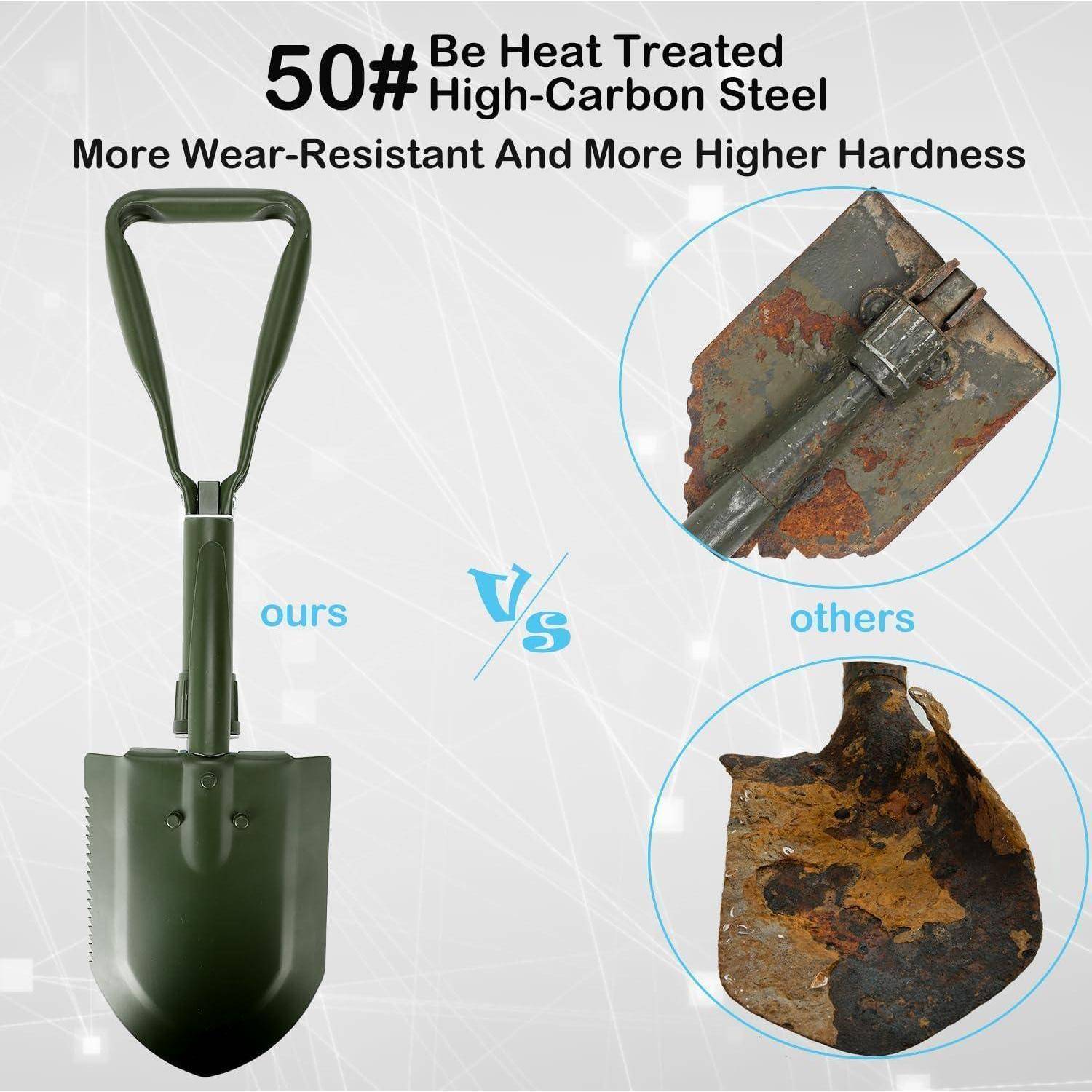 Ein Bild, das zwei Schaufeln vergleicht. Links eine grüne Schaufel mit der Bezeichnung 