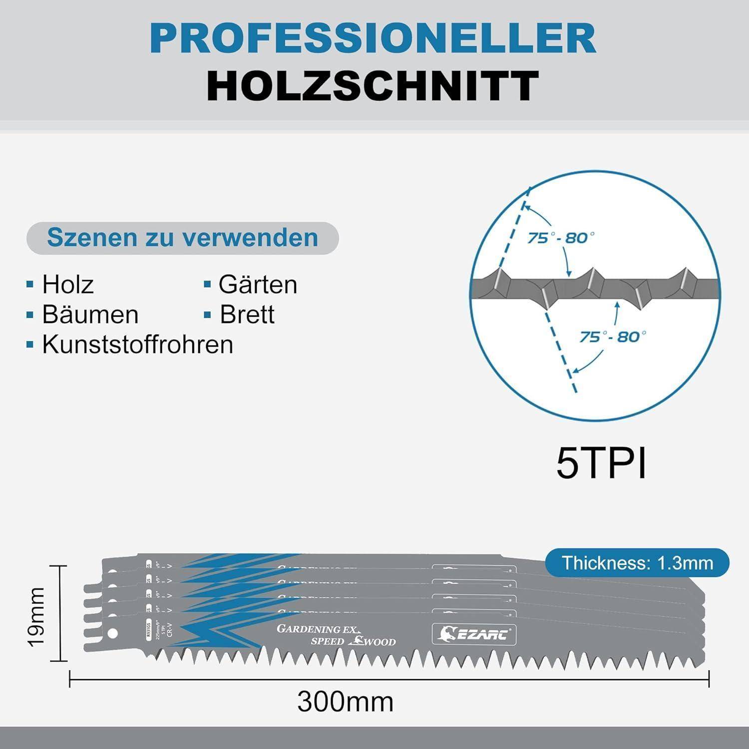 Säbelsägeblätter Set 5tlg für Holz, Zubehör Säbelsäge, schnelle