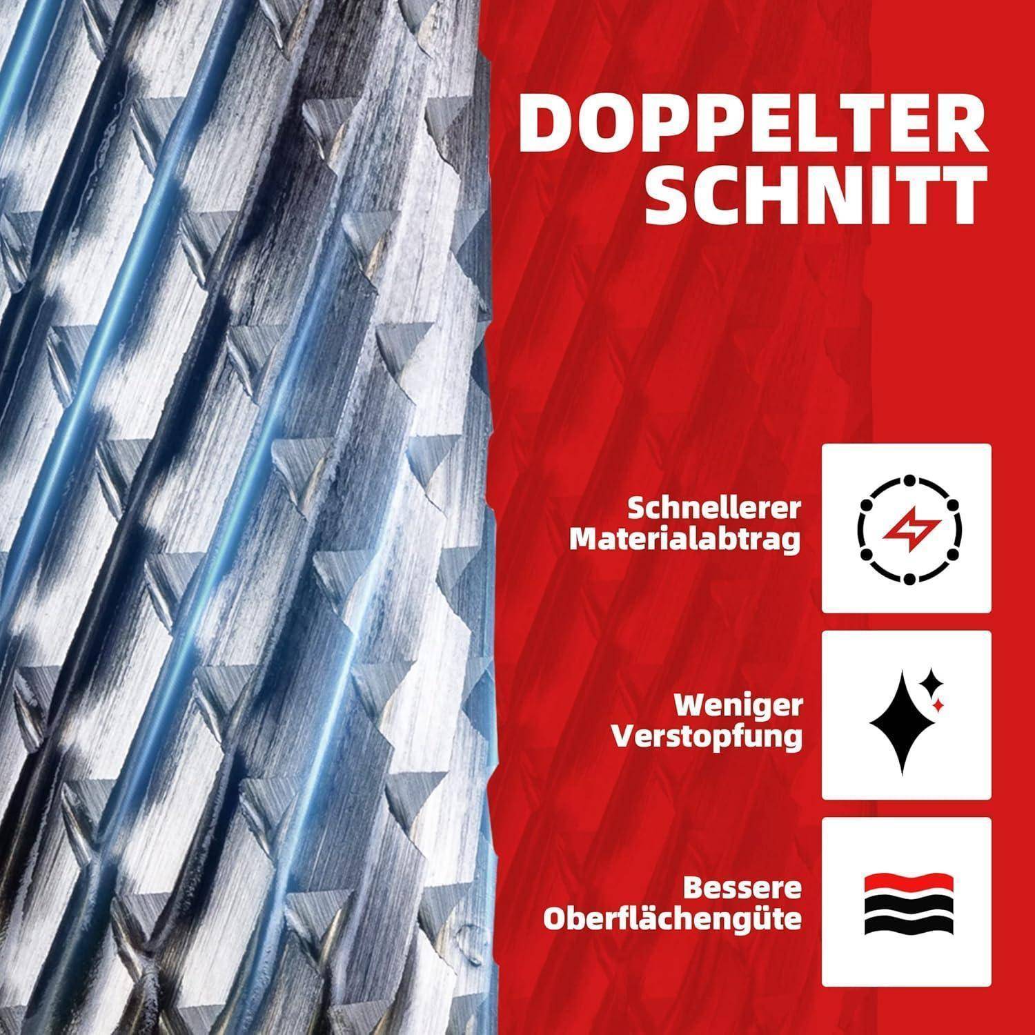 Hartmetall Frässtifte Doppelschnitt Zylinderendschnitt 1/4-Zoll Schaft