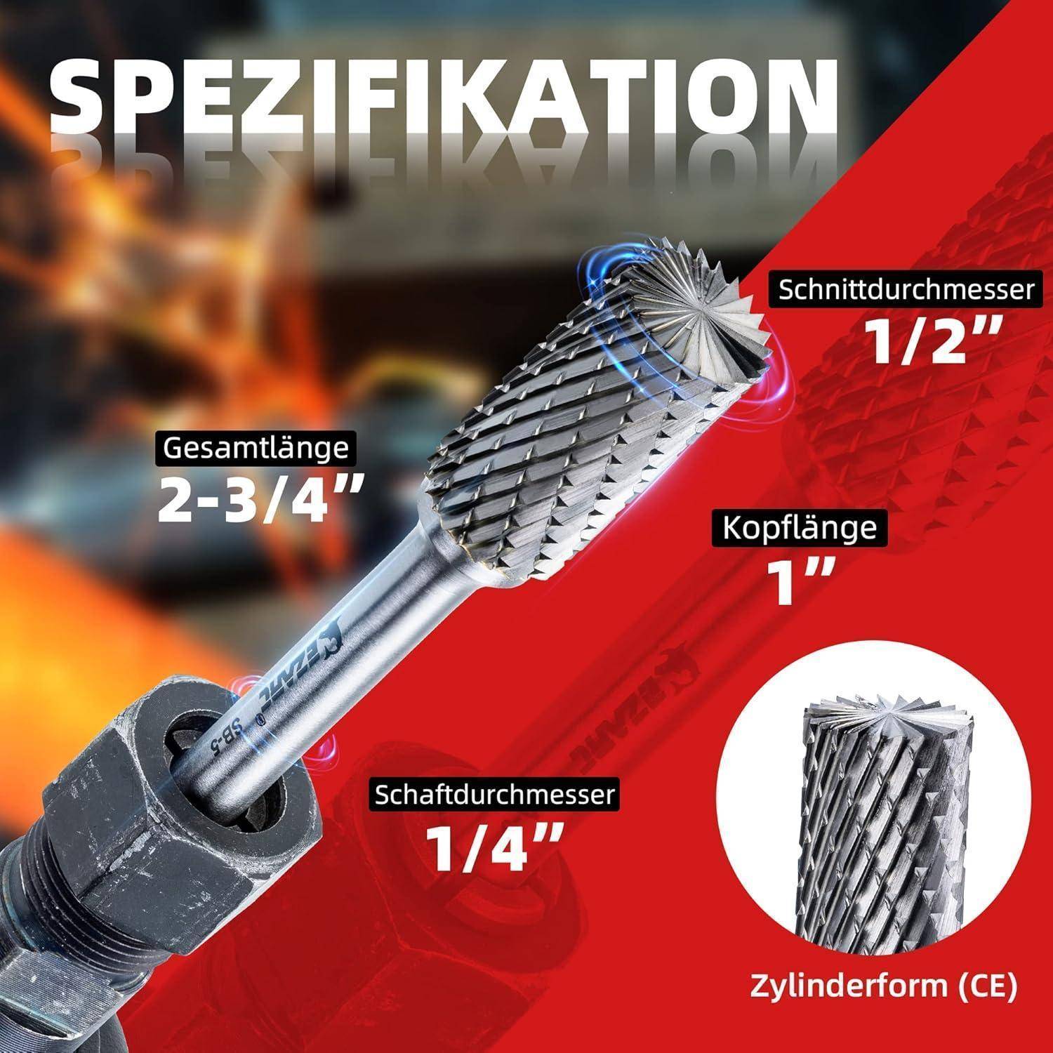 Hartmetall Frässtifte Doppelschnitt Zylinderendschnitt 1/4-Zoll Schaft