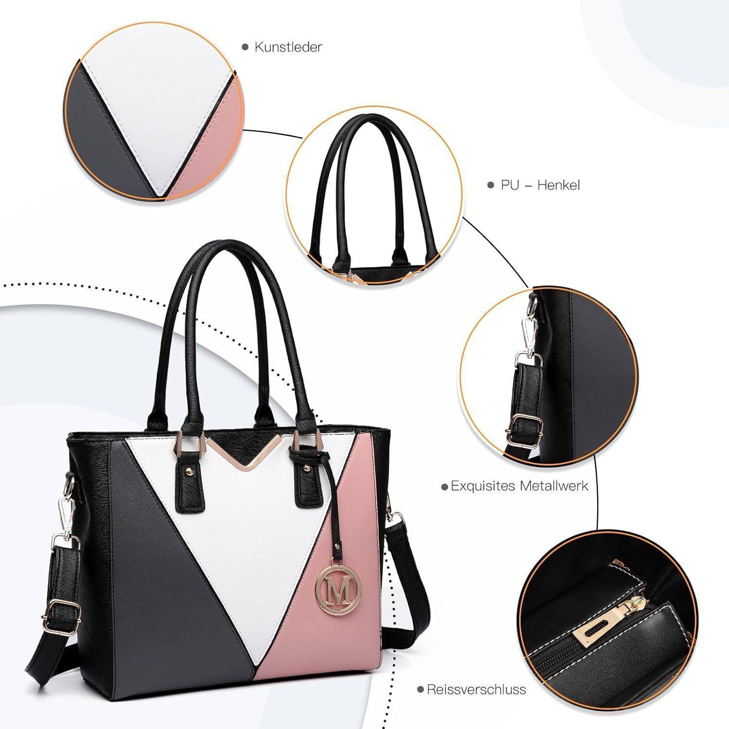 Damen Handtasche Schultertasche Shopper V-Design Nude