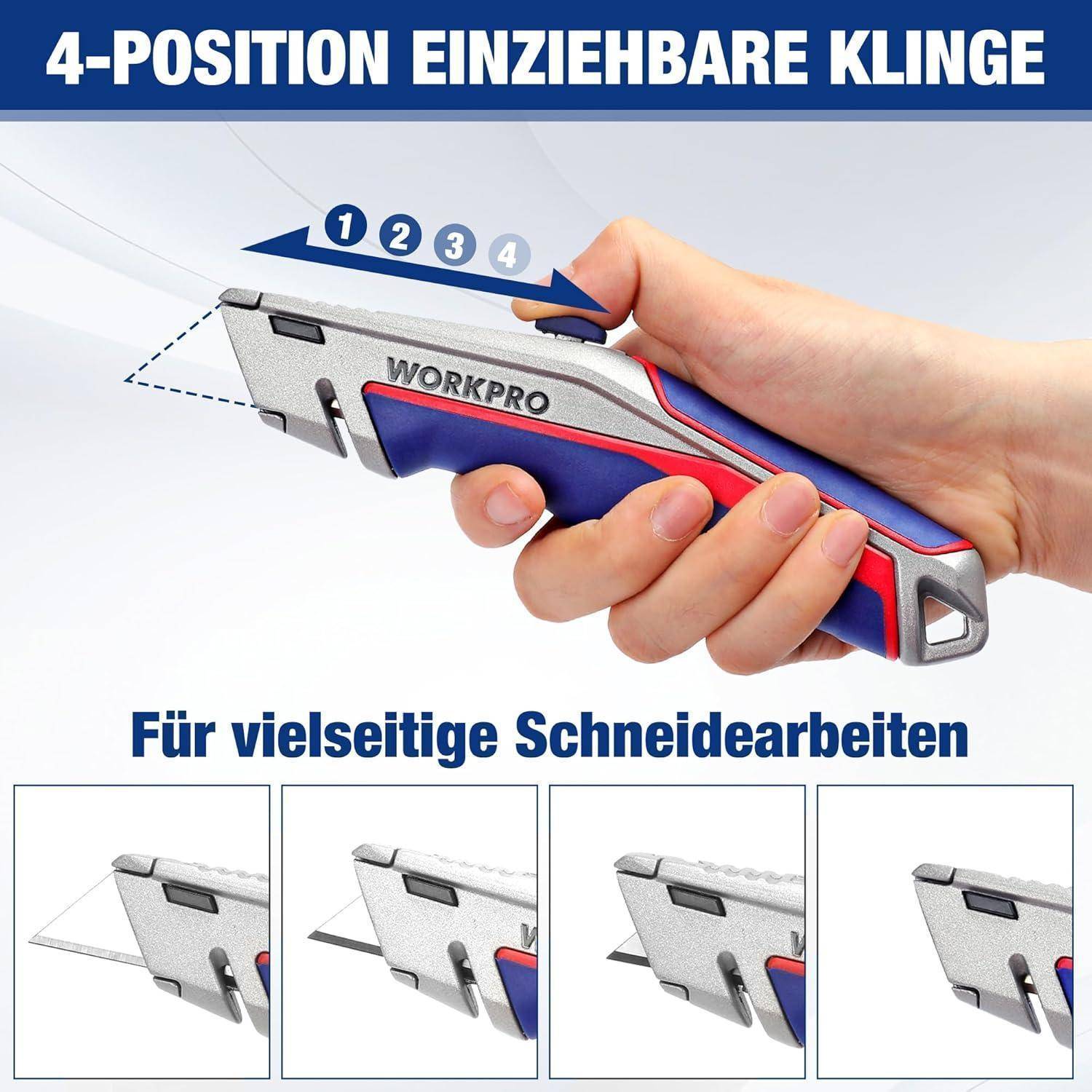 Eine Hand hält ein Universalmesser mit der Aufschrift 