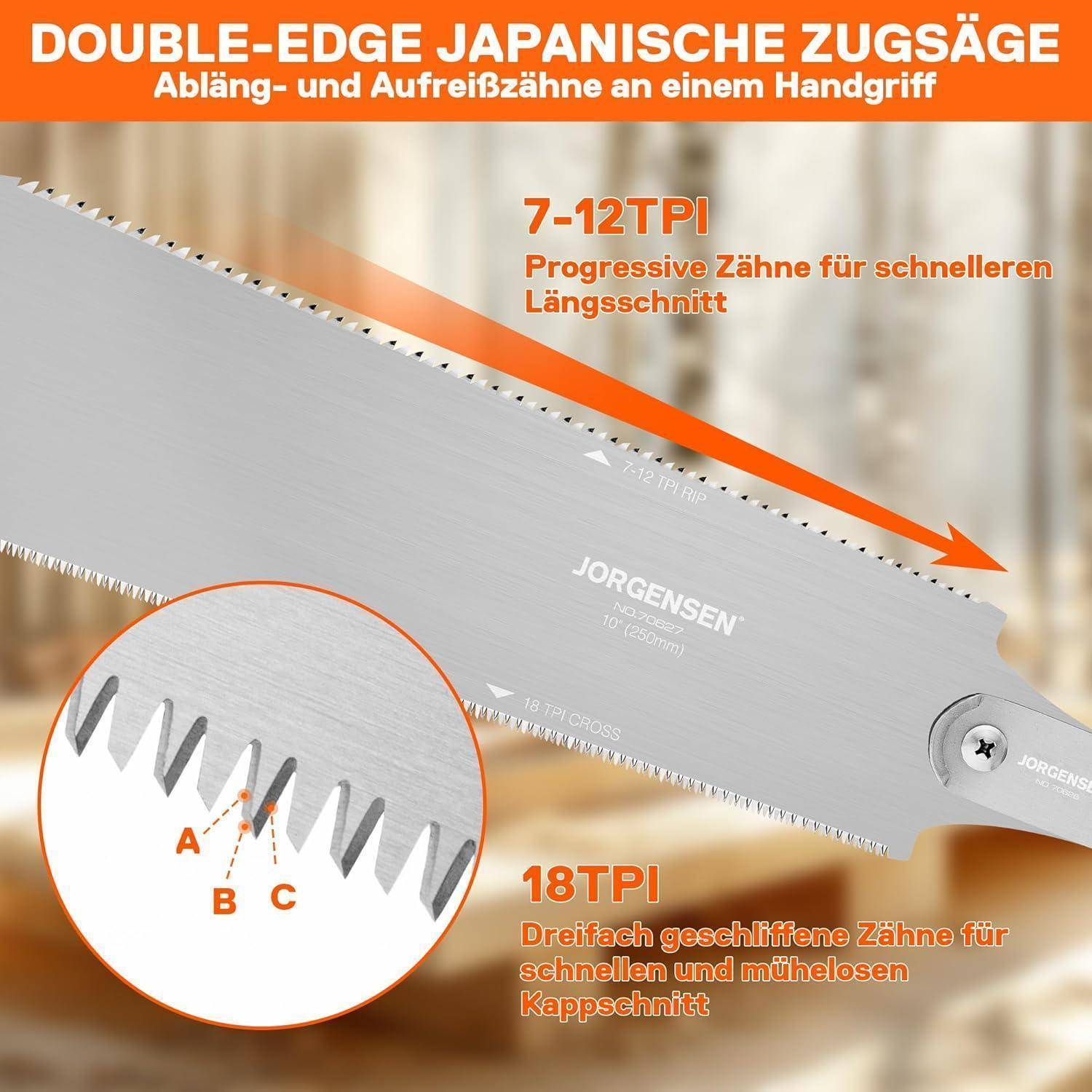 250mm Japansäge mit 0,5mm SK5 Klinge, doppelte Kante Handsäge