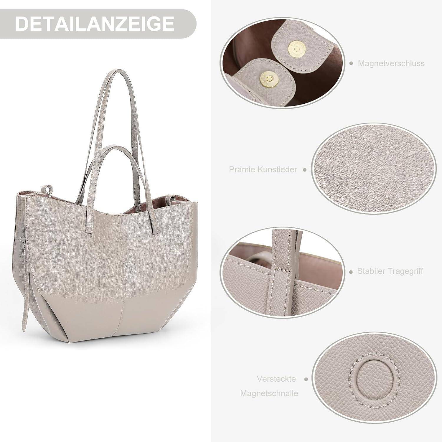 Elegante Große Tote Bag Kunstleder Handtasche Damen Grau Henkeltasche